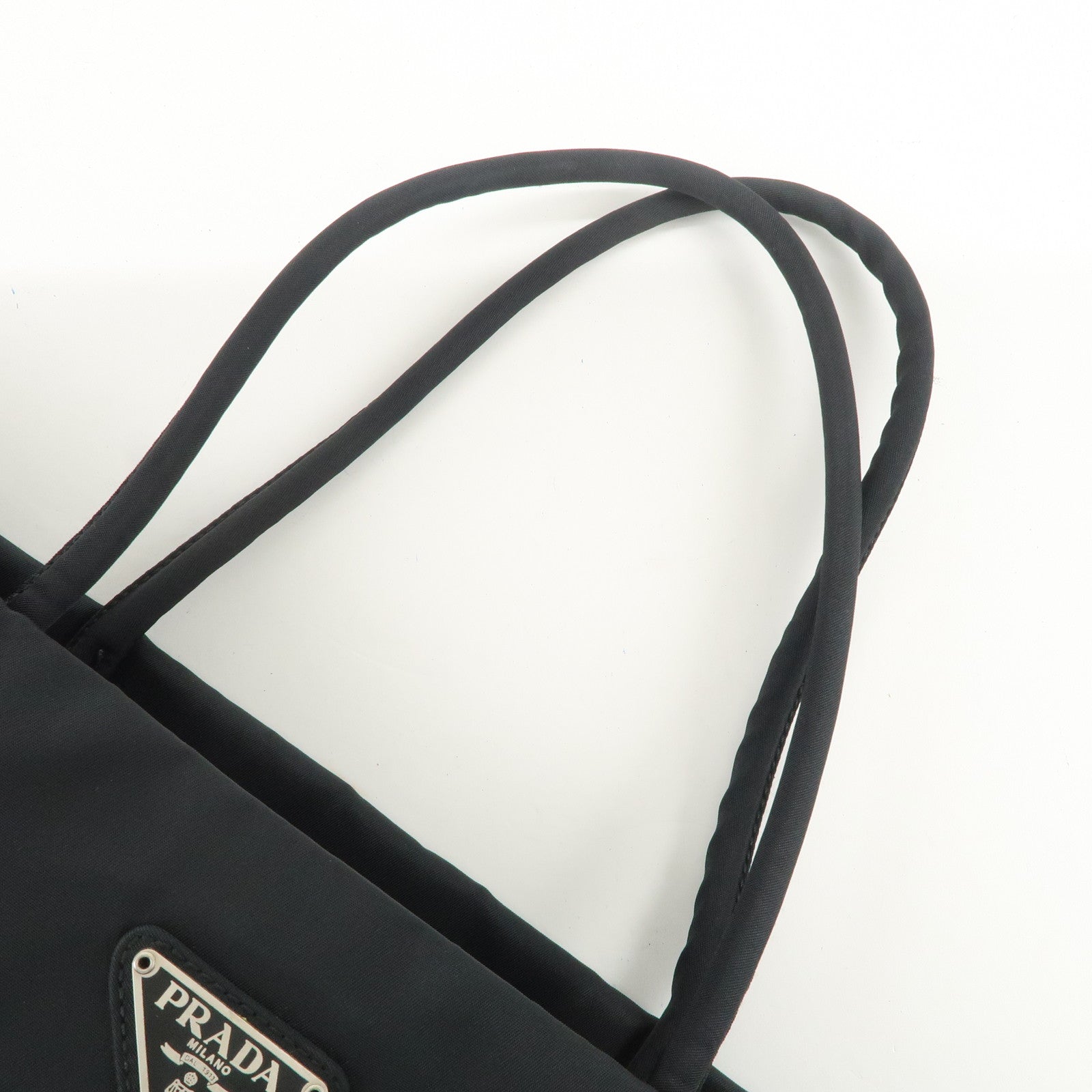 PRADA Triangle Logo Nylon Tote Bag Hand Bag Black B9024