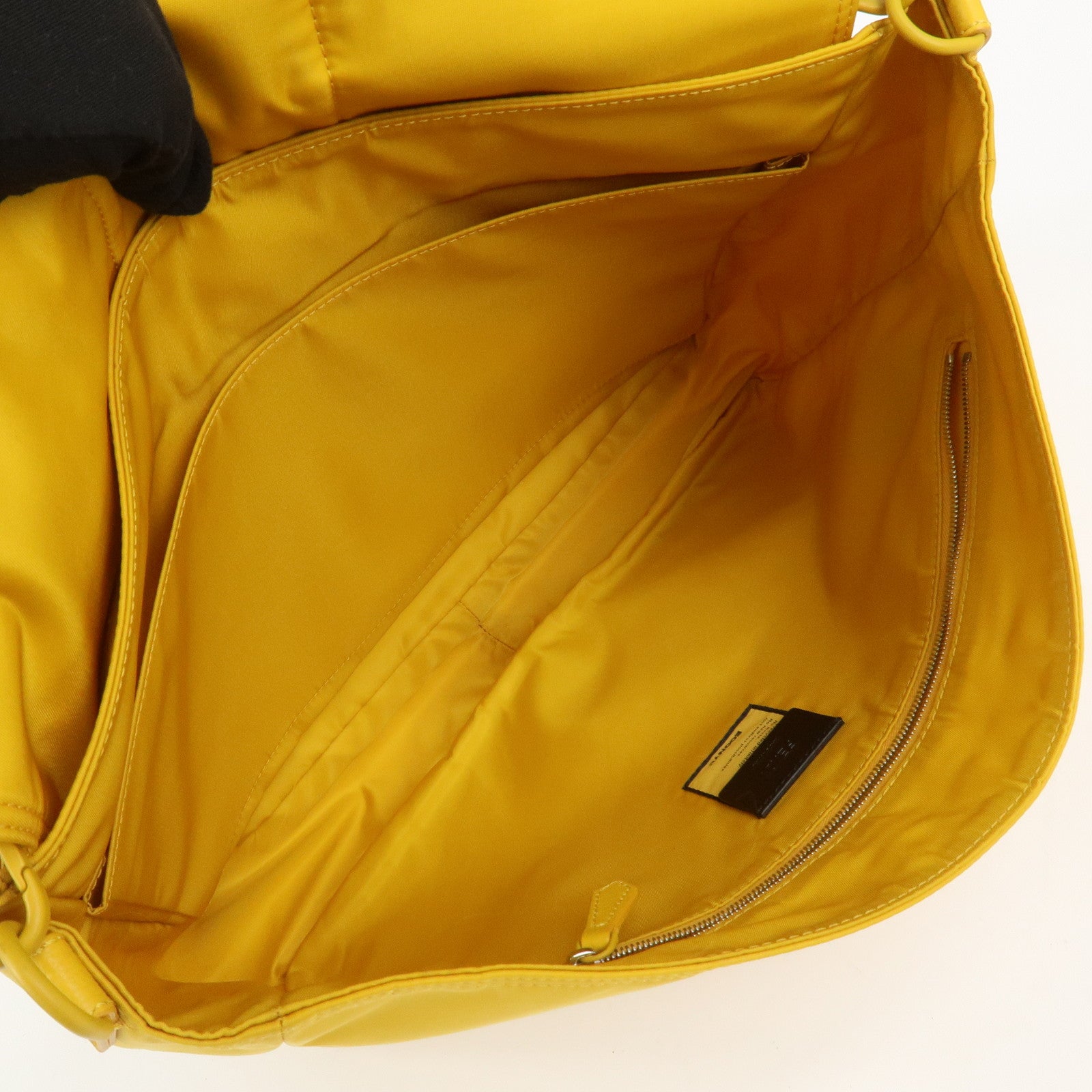 FENDI Baguette Nylon Leather 2Way Bag Hand Bag Shoulder Bag Yellow 7VA536