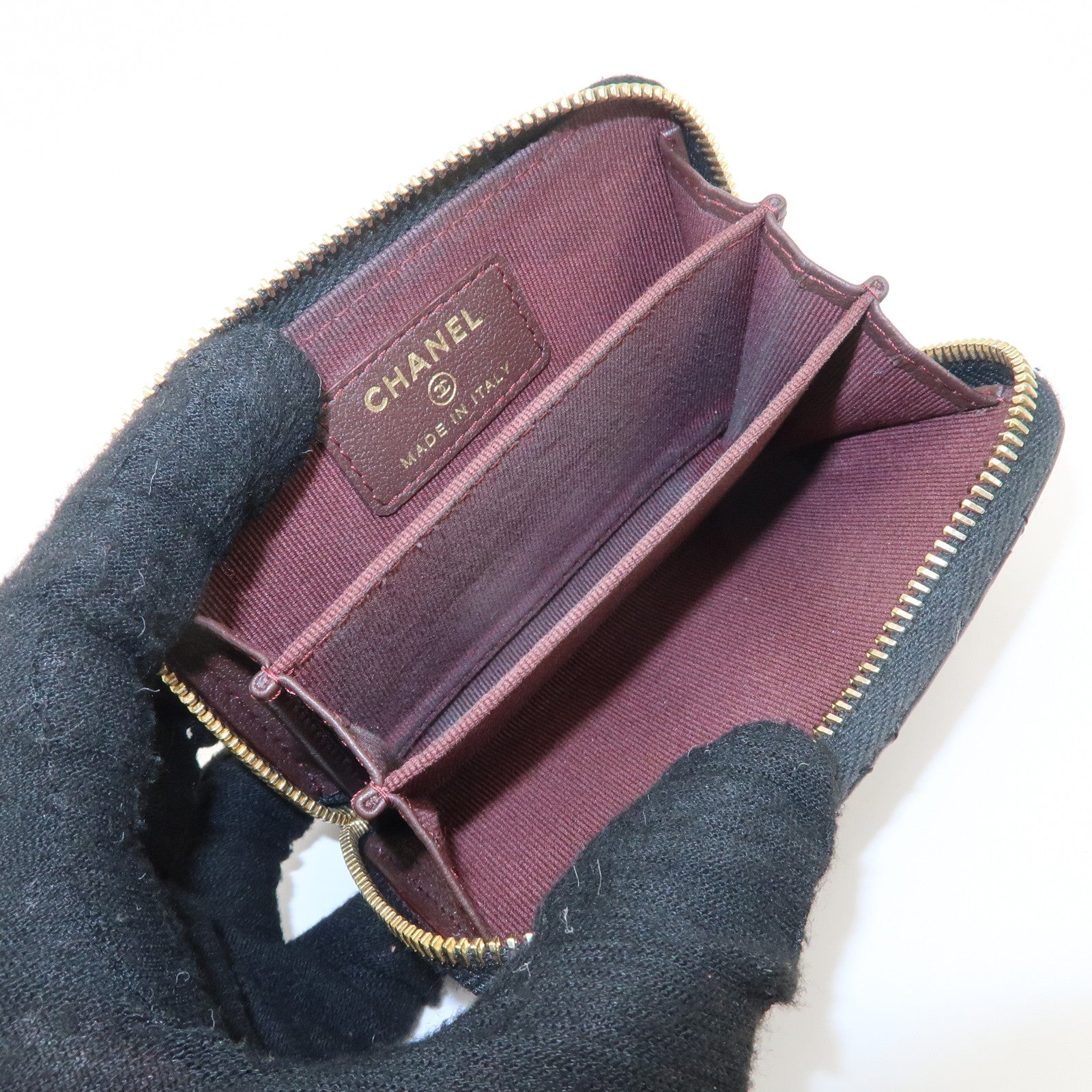 CHANEL Matelasse Lamb Skin Round Zippy Coin Case Black A84511 Used