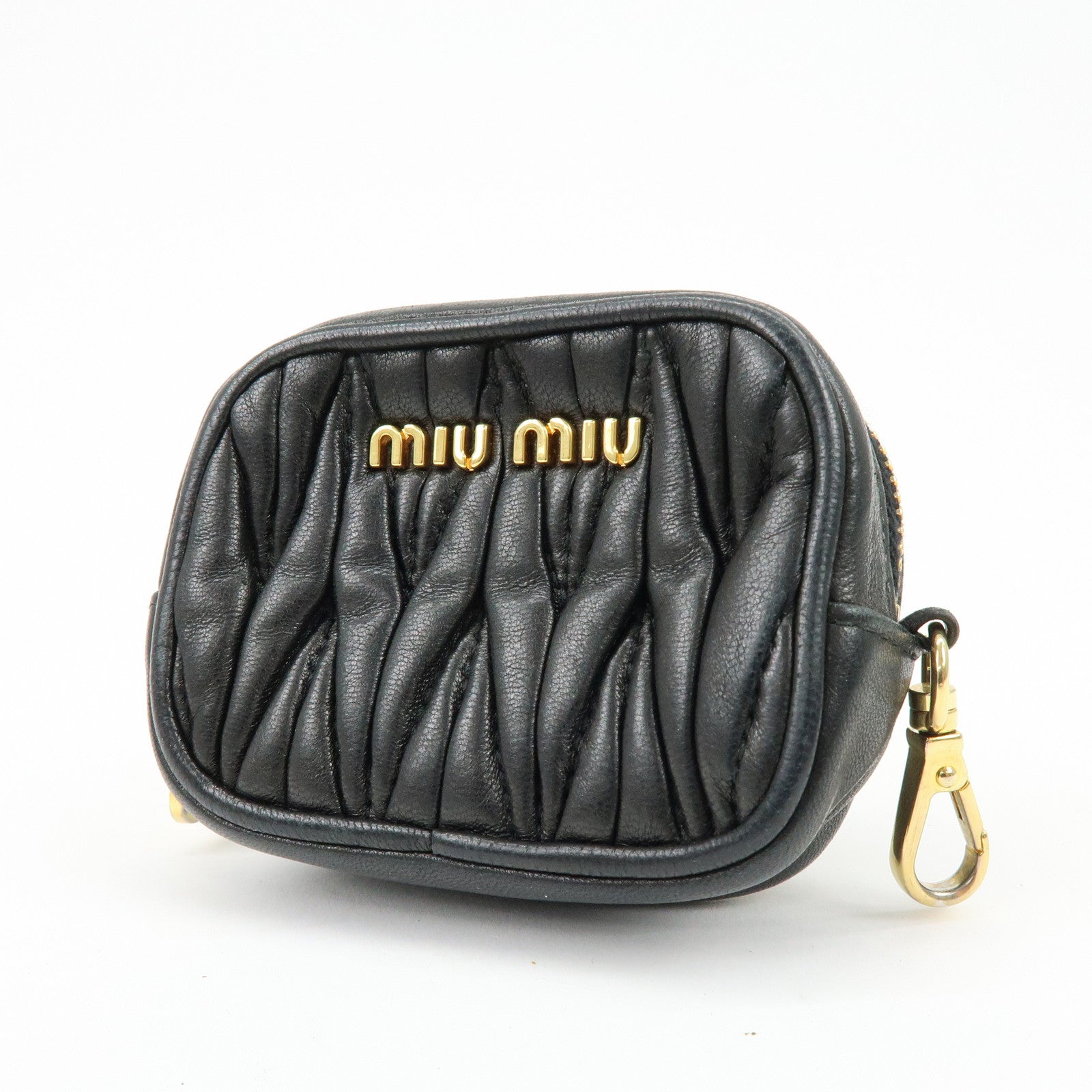 MIU MIU Nappa Leather Bag Charm Pouch Coin Case Black 5M1353