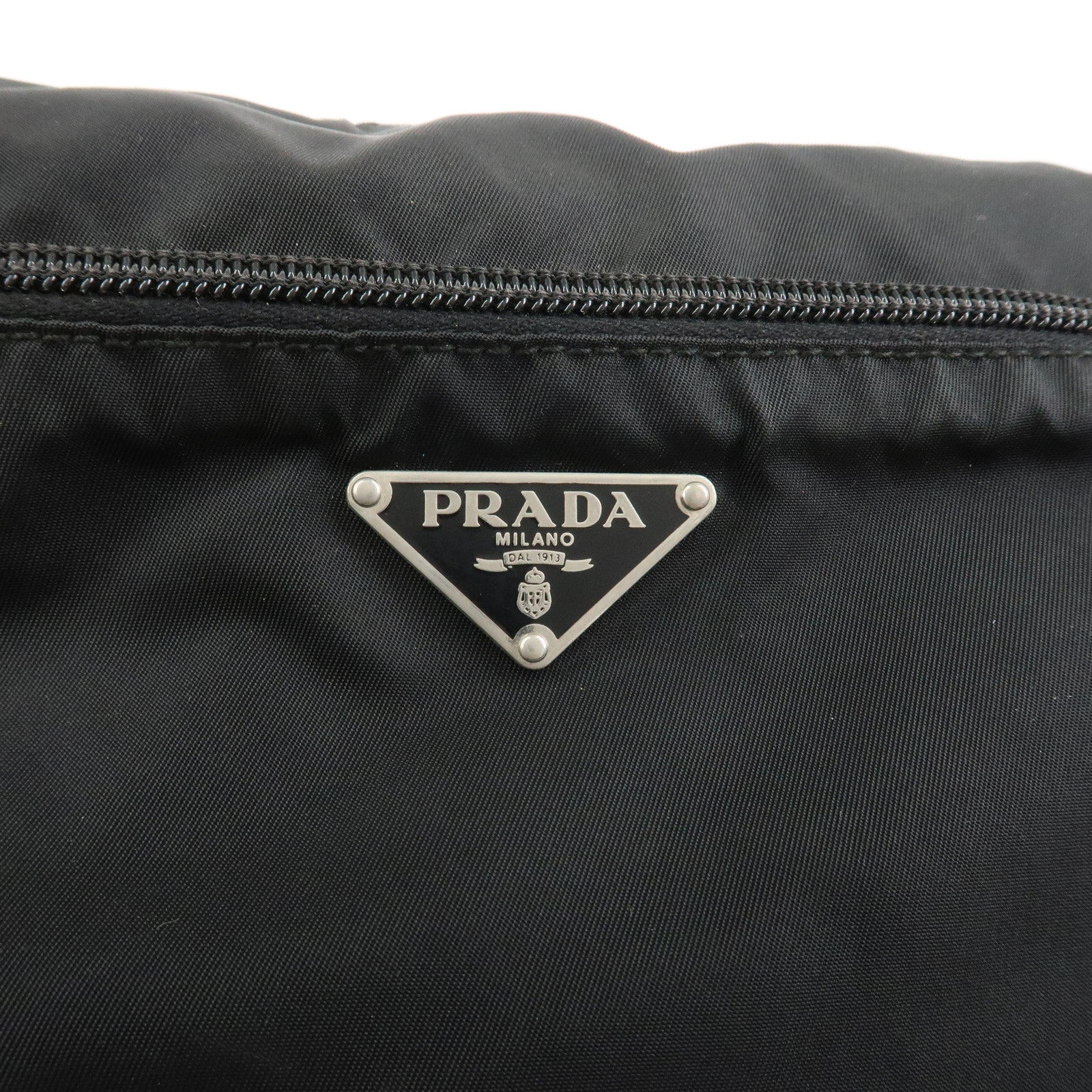 PRADA Triangle Logo Nylon Saffiano Leather Shoulder Bag Black V161