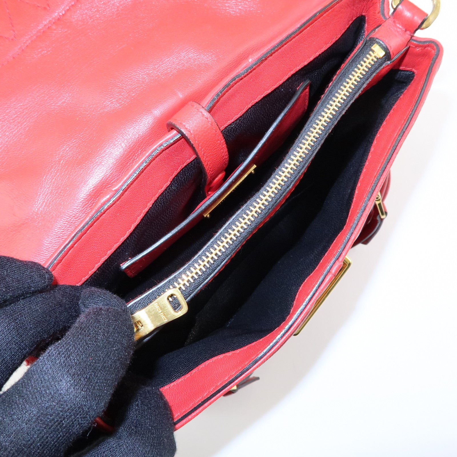 MIU MIU Leather 2Way Bag Hand Bag Shoulder Bag Crossbody Bag Red