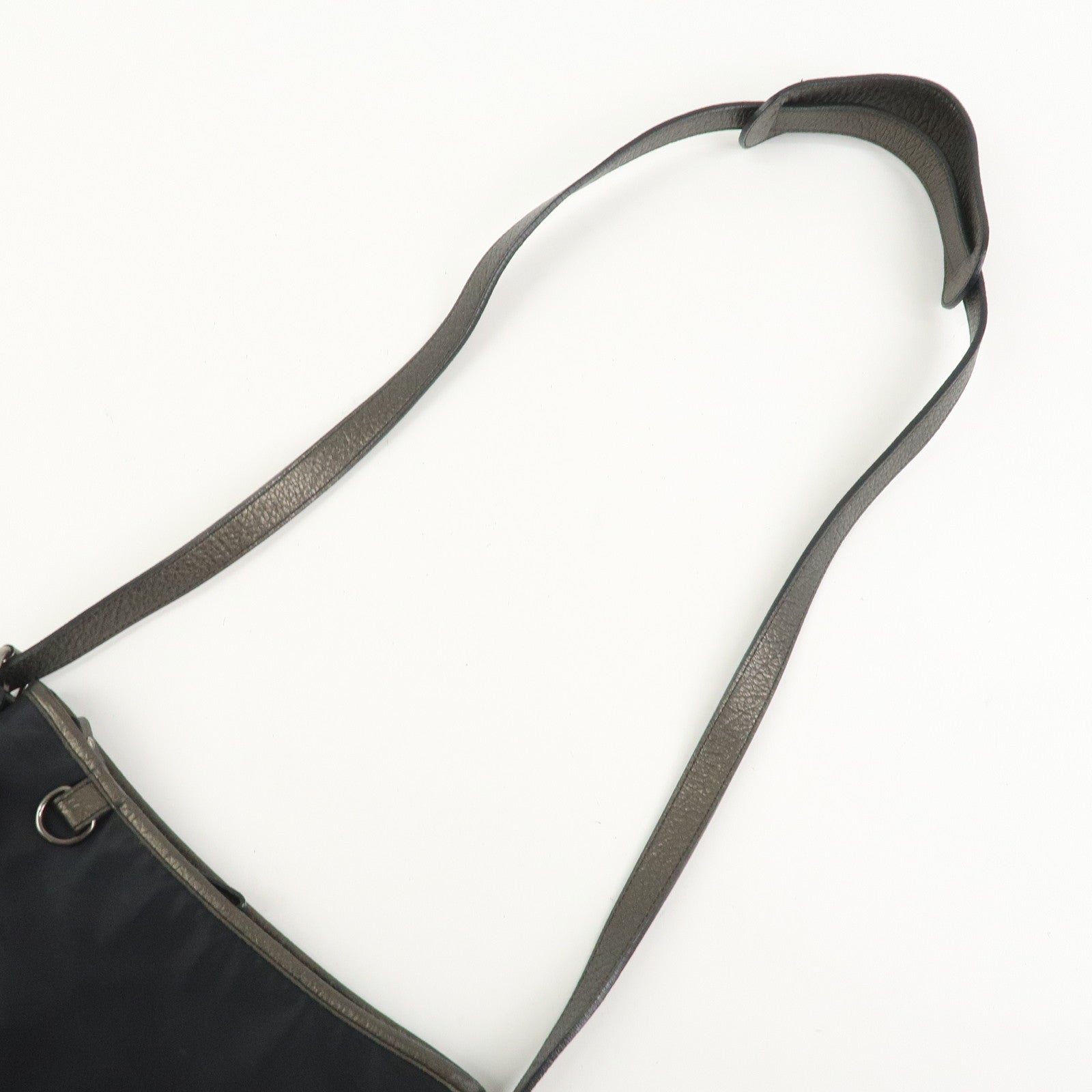 BURBERRY Nylon Leather Shoulder Crossbody Bag Black Metallic Gray