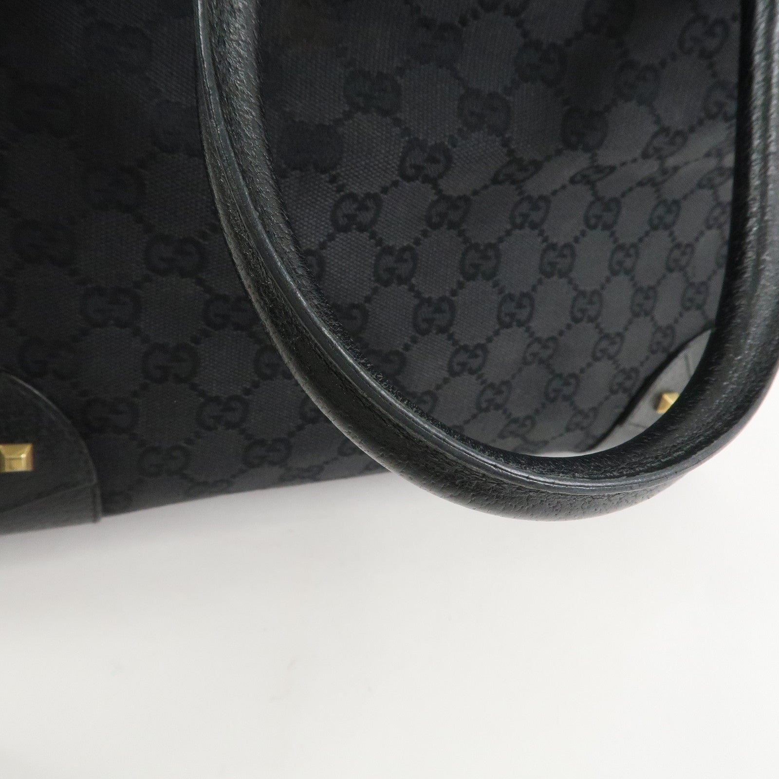 GUCCI GG Canvas Leather Tote Bag Hand Bag Black 120897