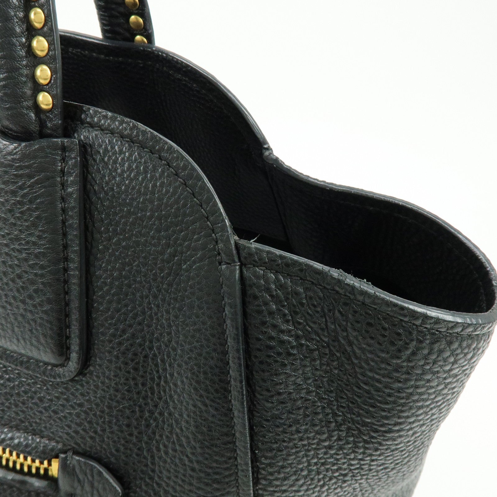 MIU MIU Logo Leather 2Way Bag Hand Bag Shoulder Bag Studs Black