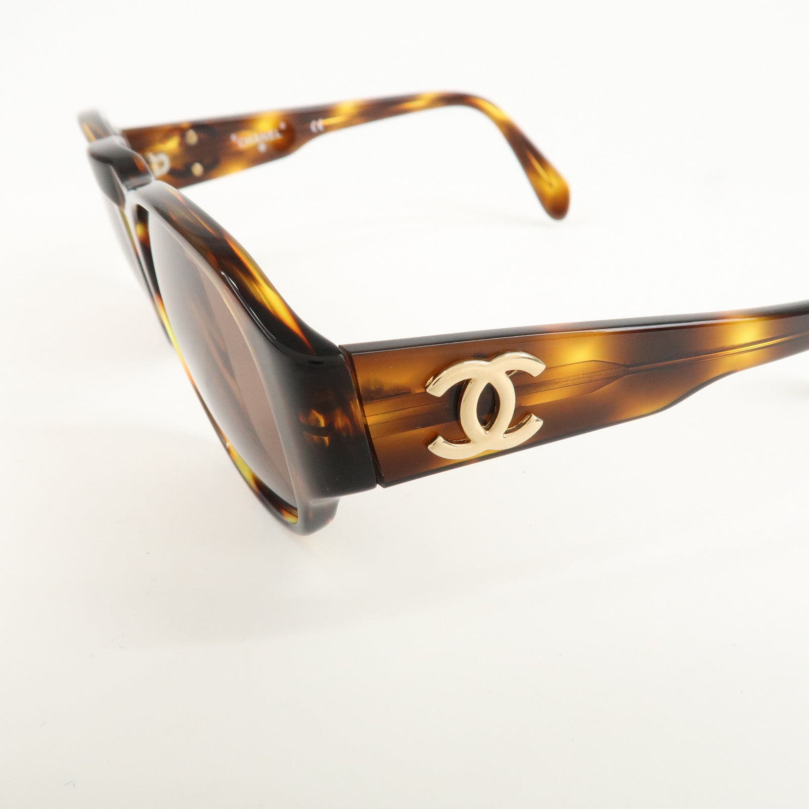 CHANEL COCO Mark Plastic Sunglasses Brown 01452 91235 Used