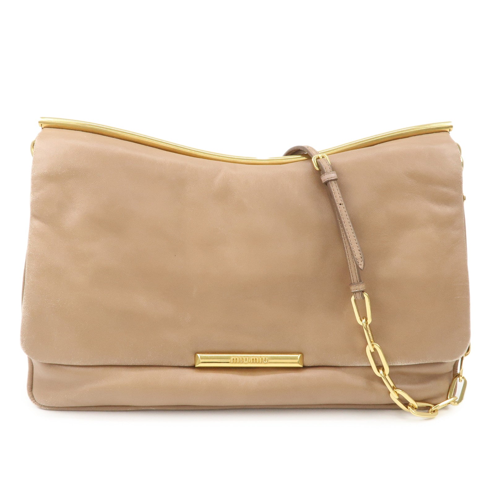 MIU MIU Leather 2Way Chain Shoulder Bag Clutch Bag Brown