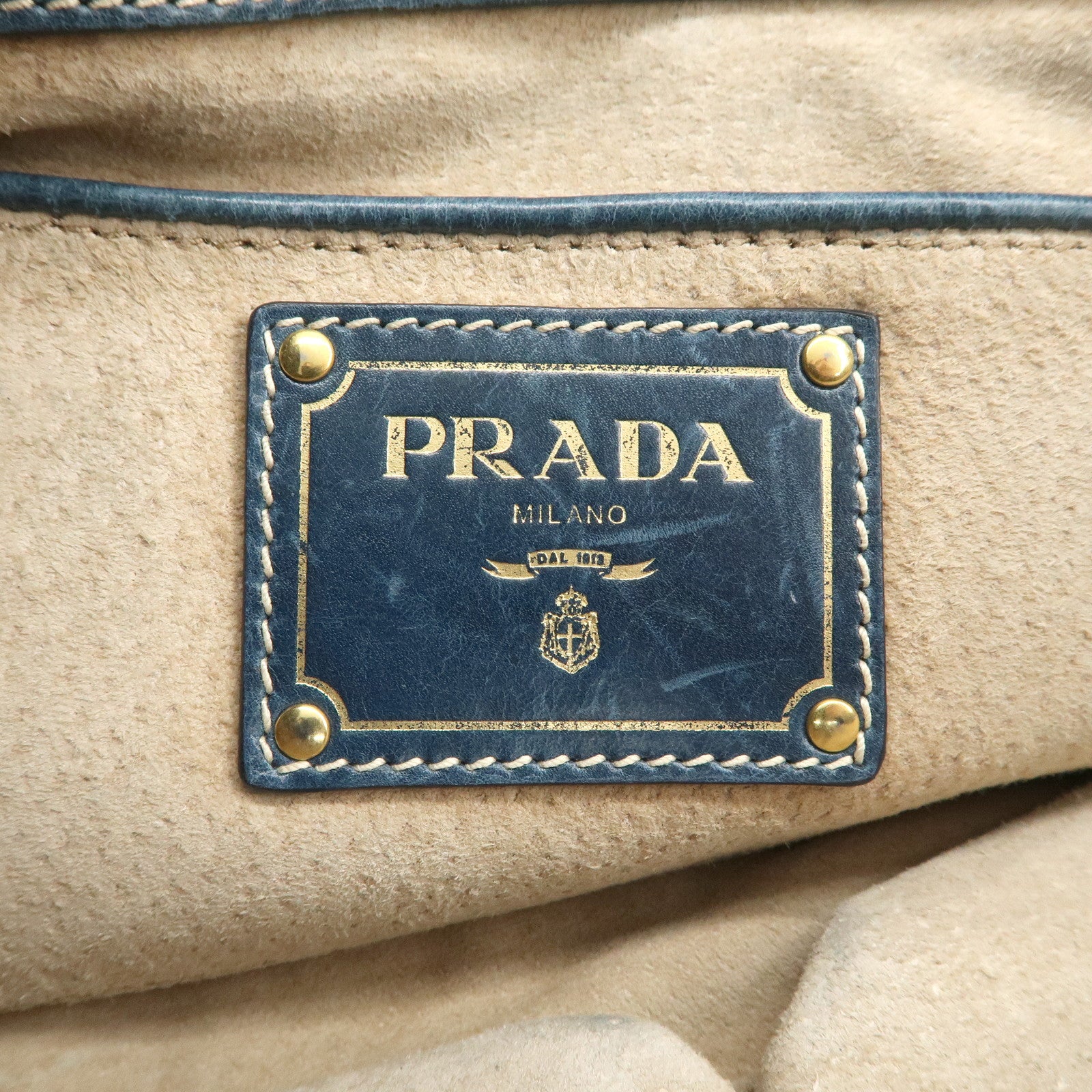PRADA Leather Chain Shoulder Bag Blue Gold Hardware BR4659 Used