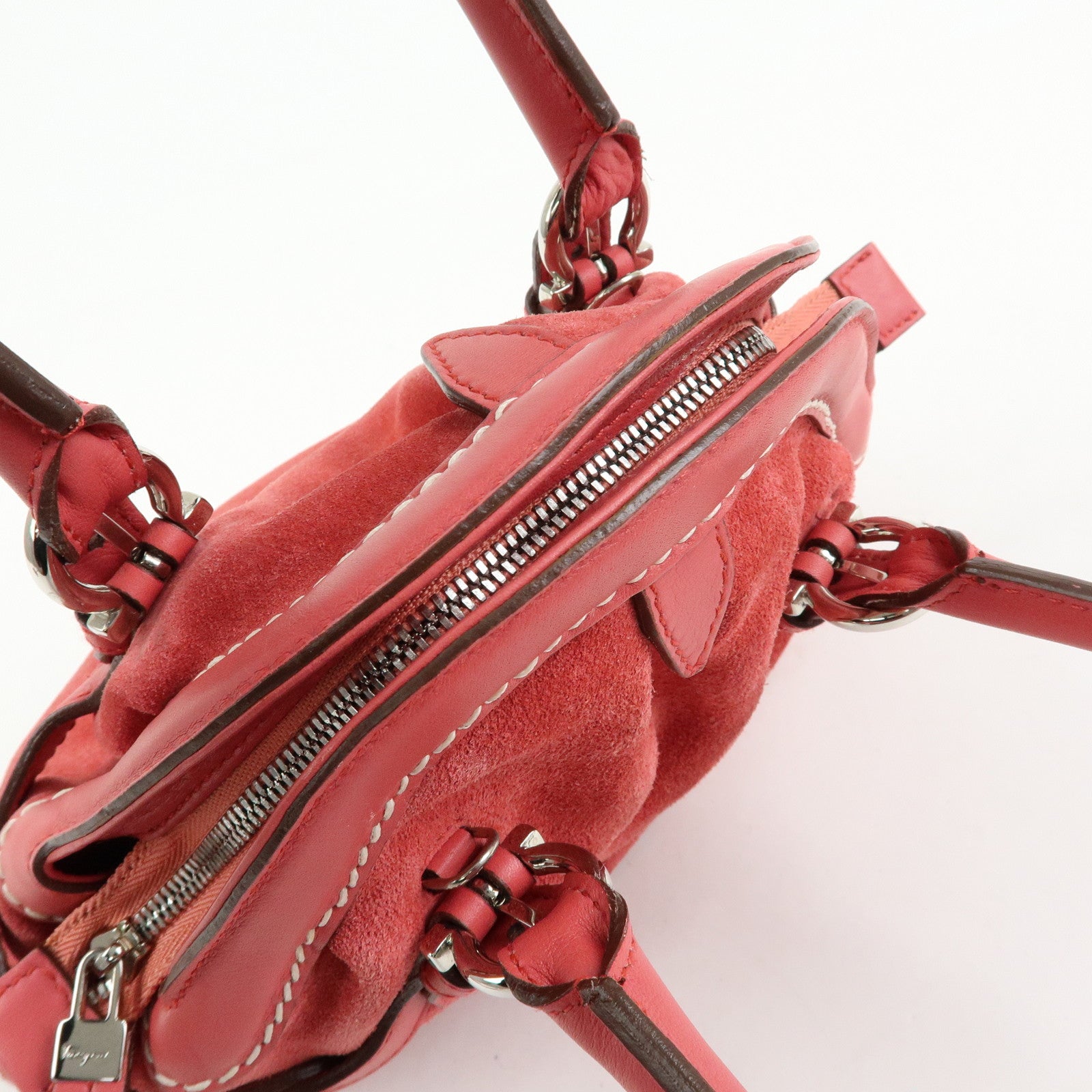 Ferragamo Gancini Suede Leather Small Hand Bag Pink