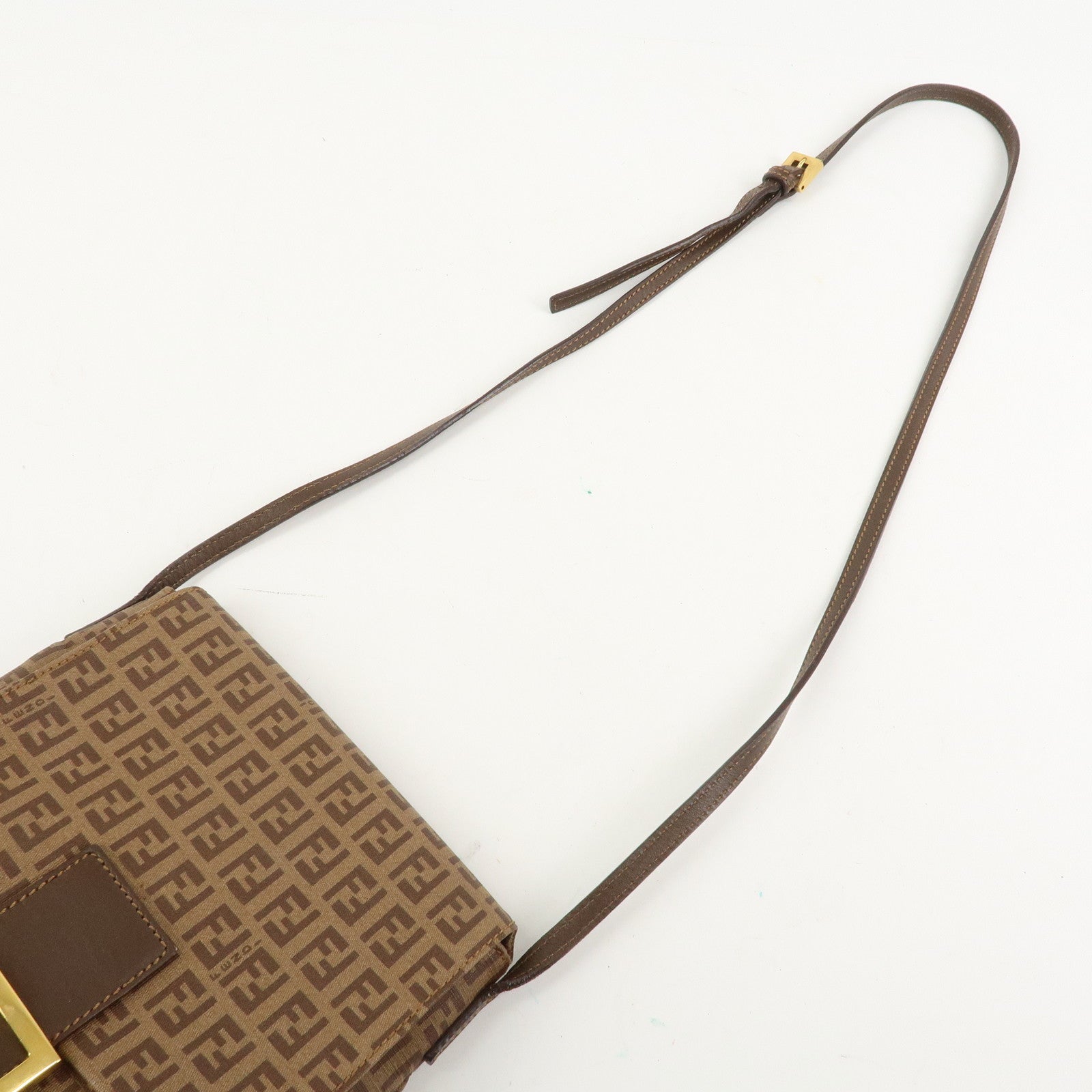 FENDI Zucchino Leather PVC Shoulder Bag Crossbody Bag Brown 8BT075