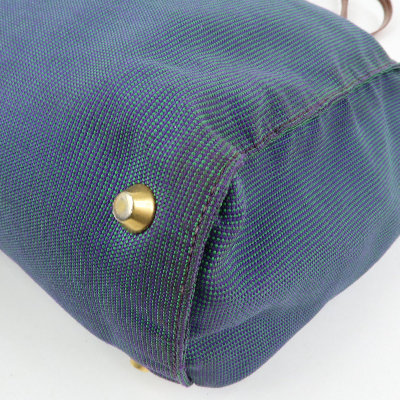 MIU MIU Logo Canvas Leather Tote Bag Shoulder Bag Blue Brown