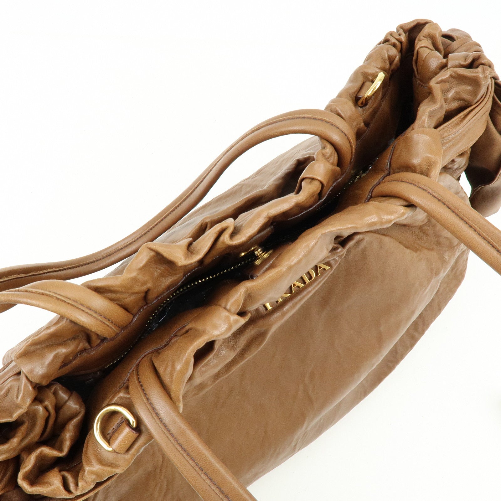 PRADA Leather Ribbon 2Way Bag Hand Bag Shoulder Bag Brown BN1760