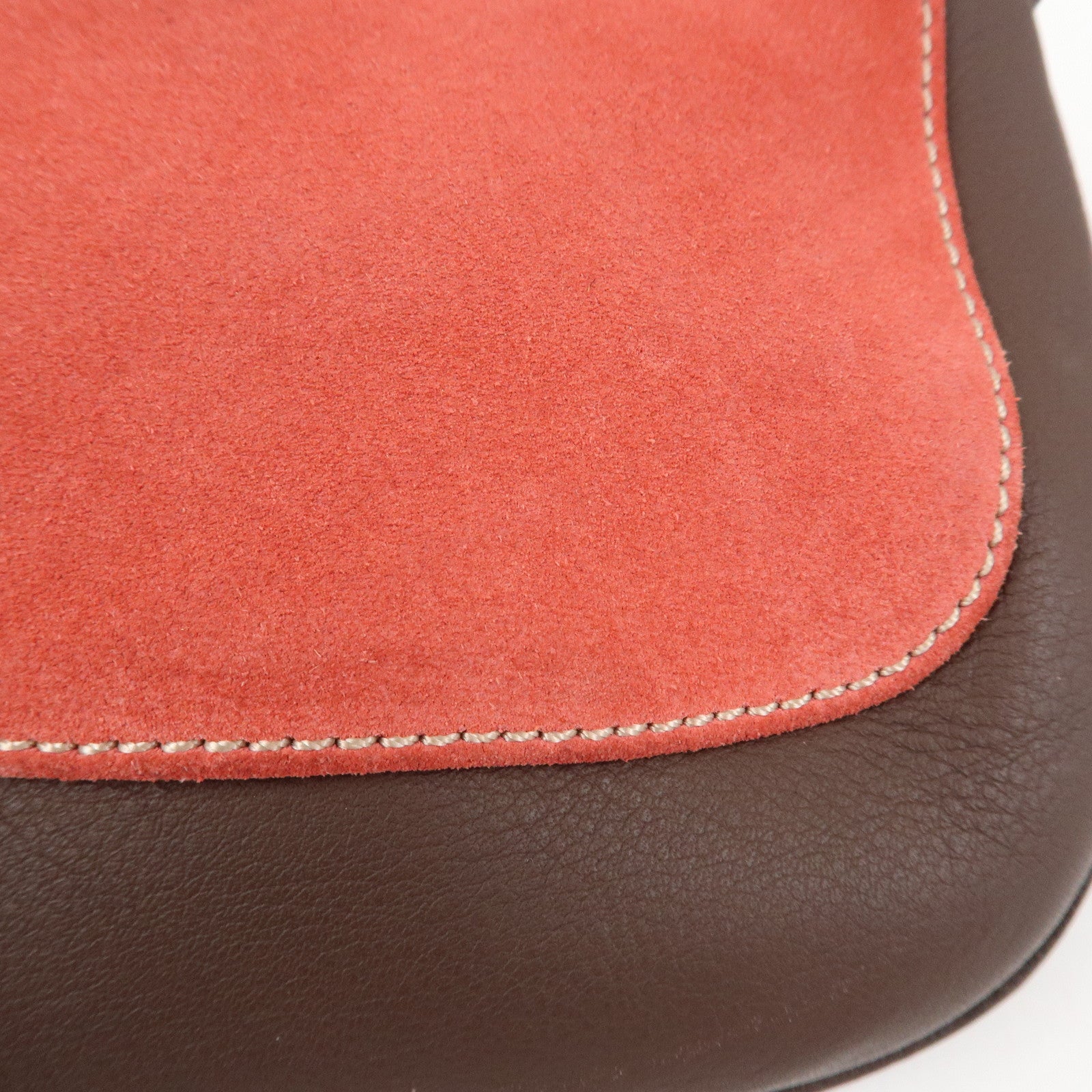 LOEWE Anagram Logo Suede Leather Accessory Pouch Hand Bag Brown Red