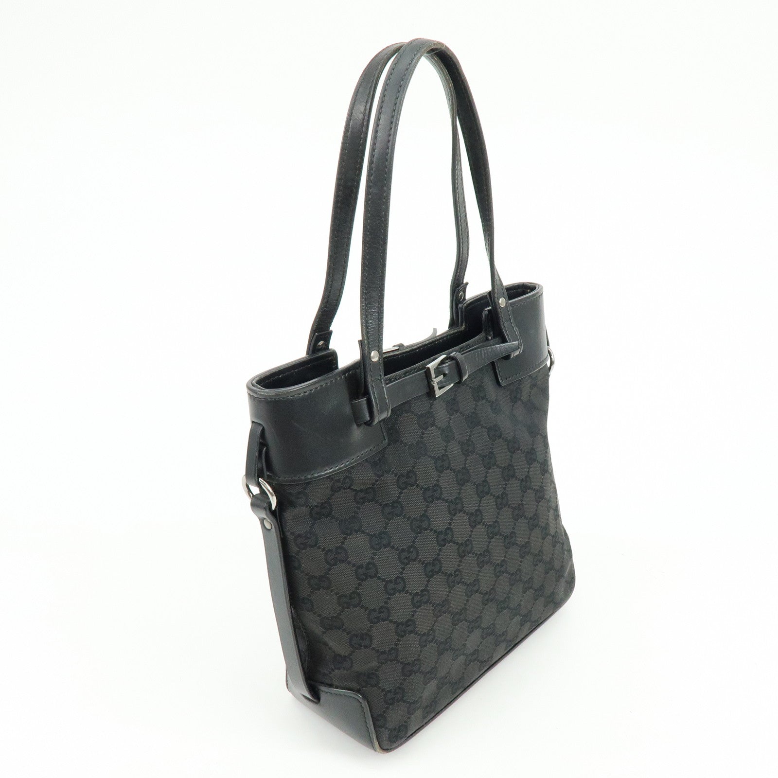 GUCCI GG Monogram Canvas Leather Tote Bag Hand Bag Black 107757