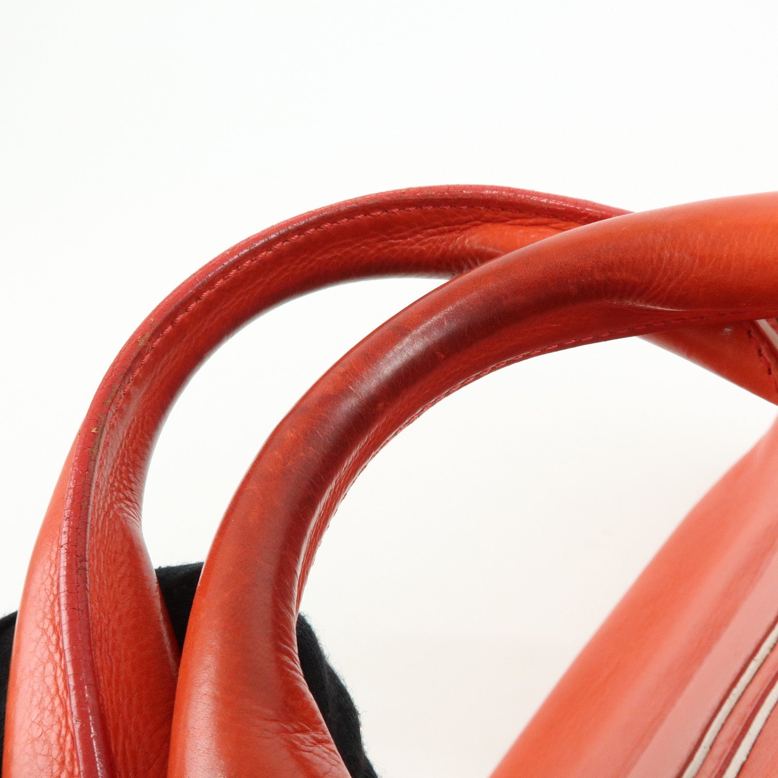 CELINE Scalloped Boogie Bag Leather Hand Bag Tote Bag Orange White