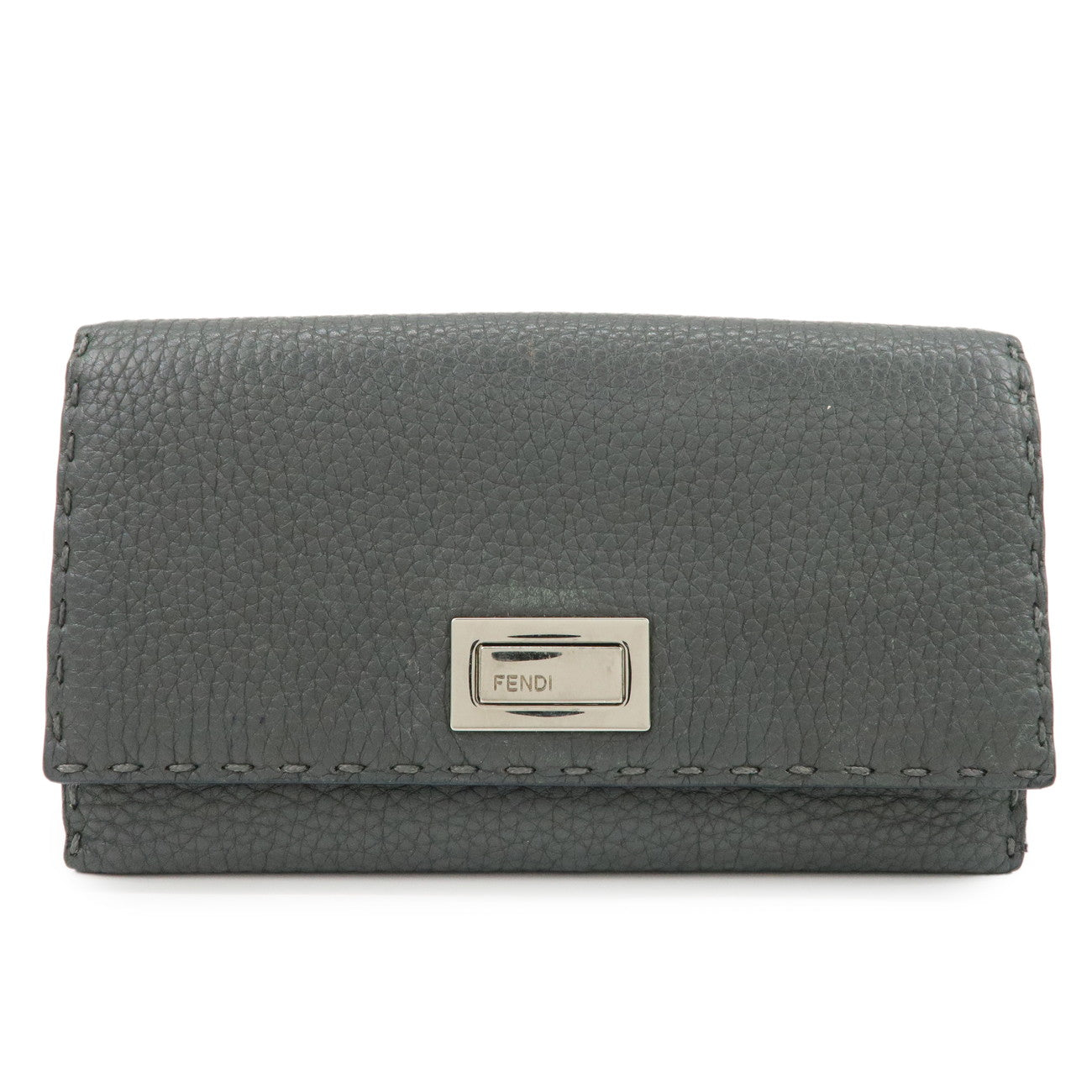FENDI Selleria Leather Peekaboo Bi-Fold Long Wallet Gray 8M0308