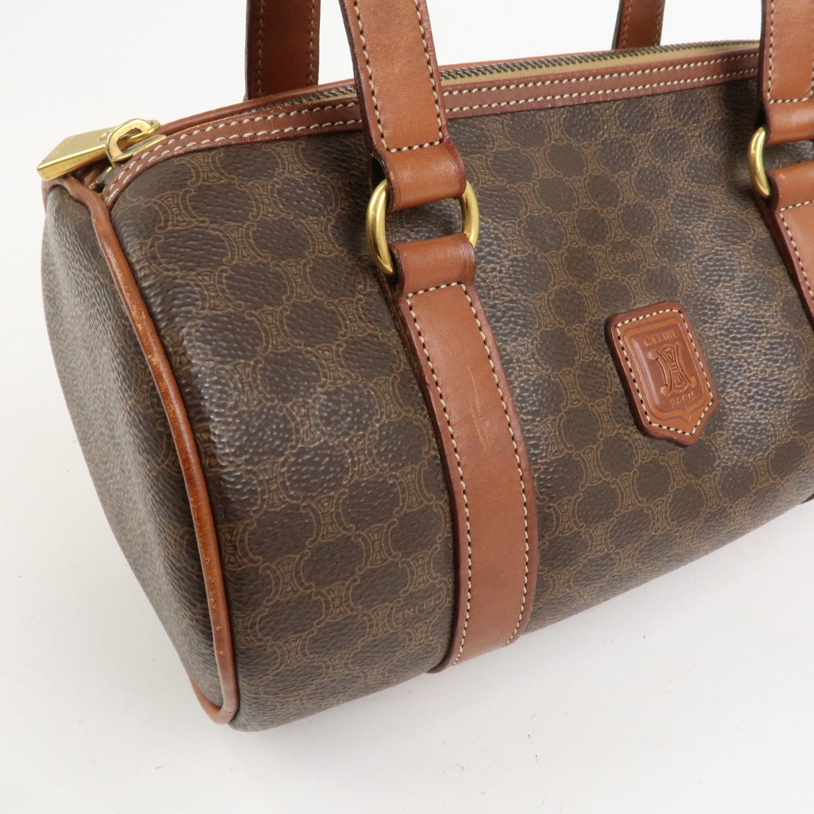 CELINE Macadam PVC Leather Hand Bag Boston Bag Brown