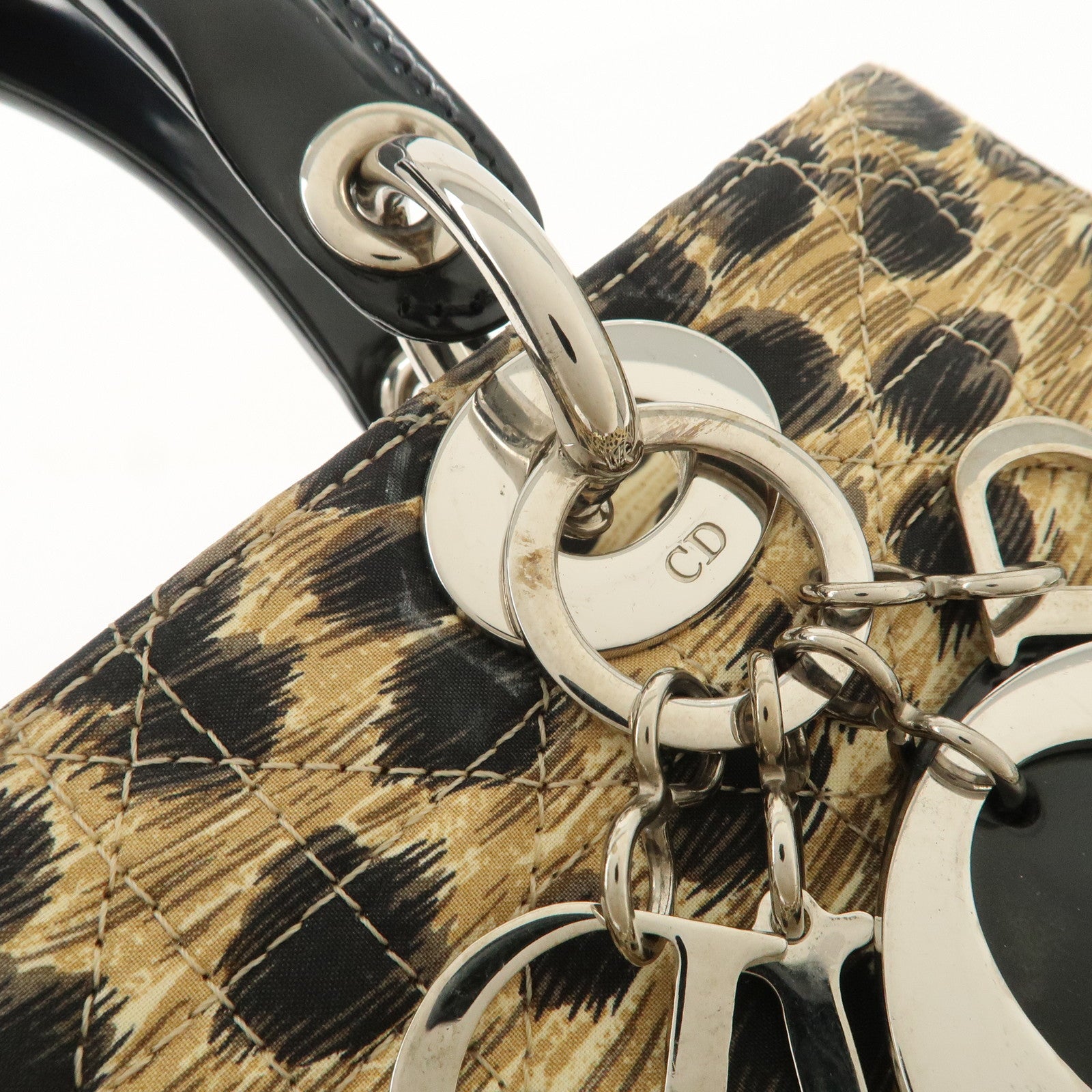 Christian Dior Lady Dior Cannage Nylon 2Way Bag Hand Bag Leopard Used