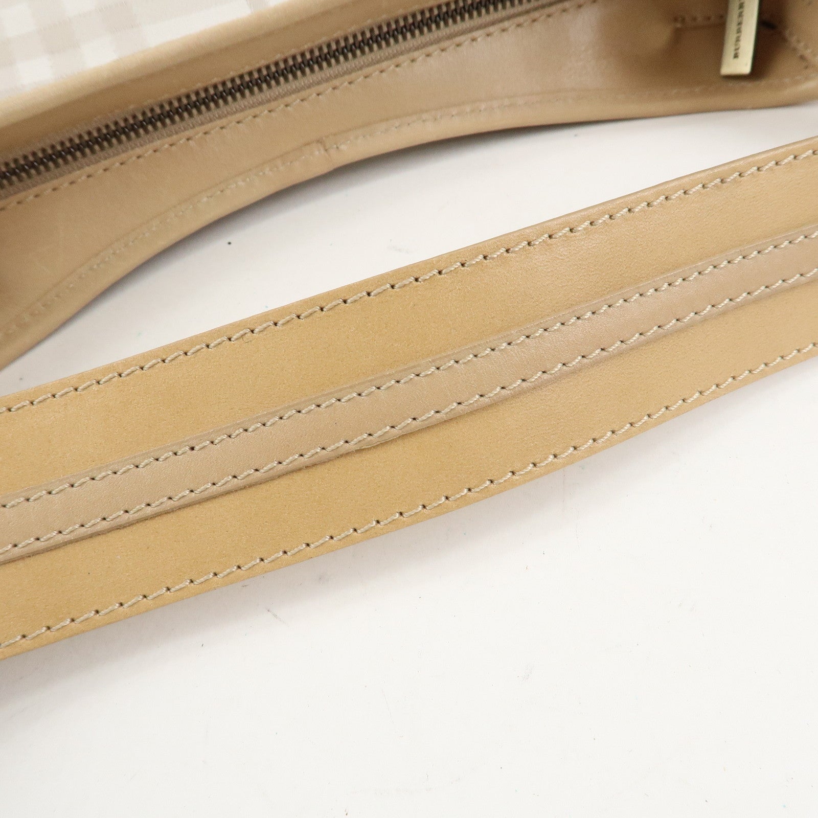 BURBERRY Canvas Leather Shoulder Bag Beige Gray Used