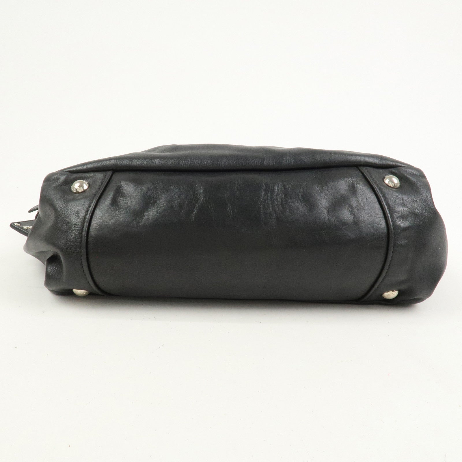 PRADA Logo Leather Shoulder Bag Hand Bag Black BR3974