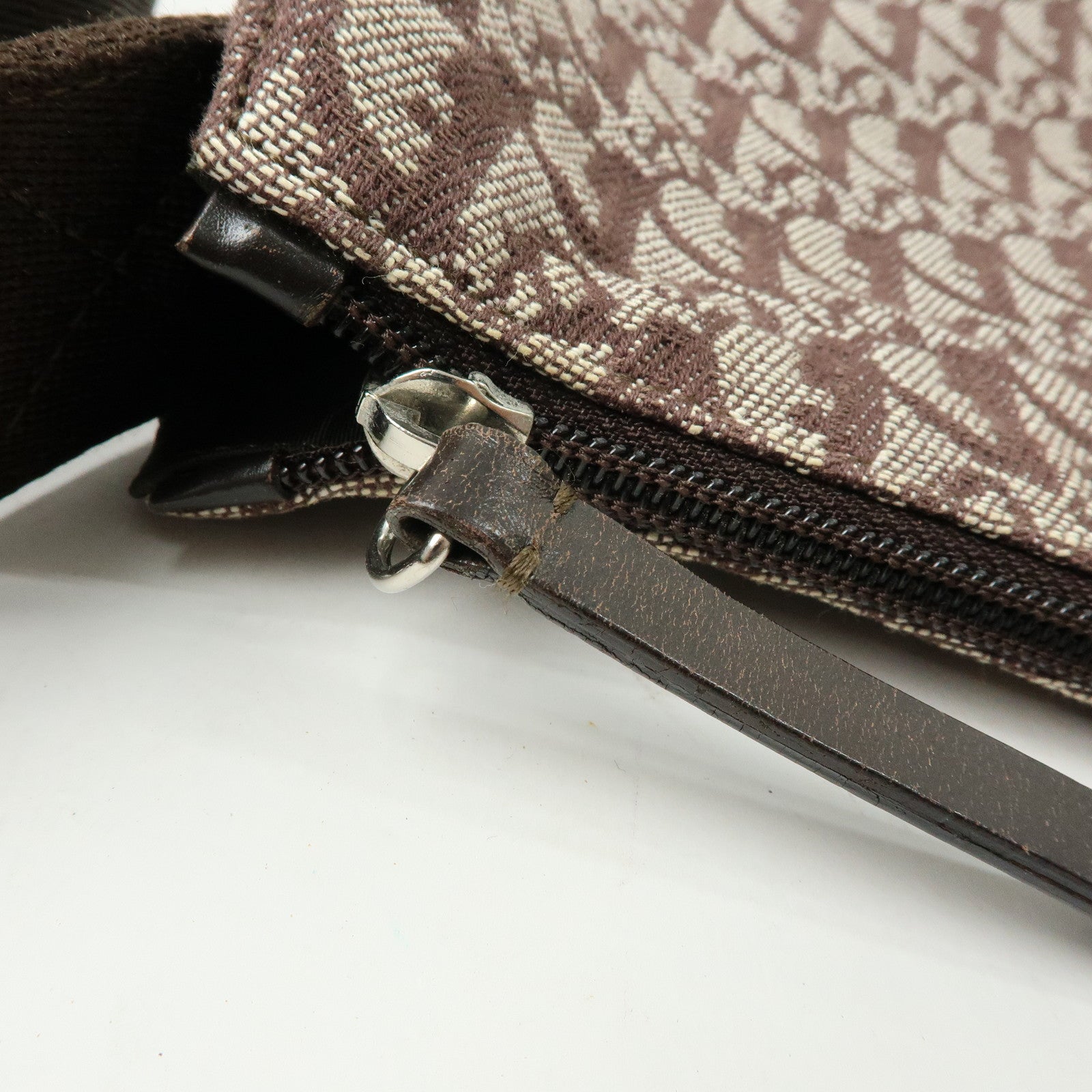 Christian Dior Trotter Jacquard Leather Shoulder Bag Brown