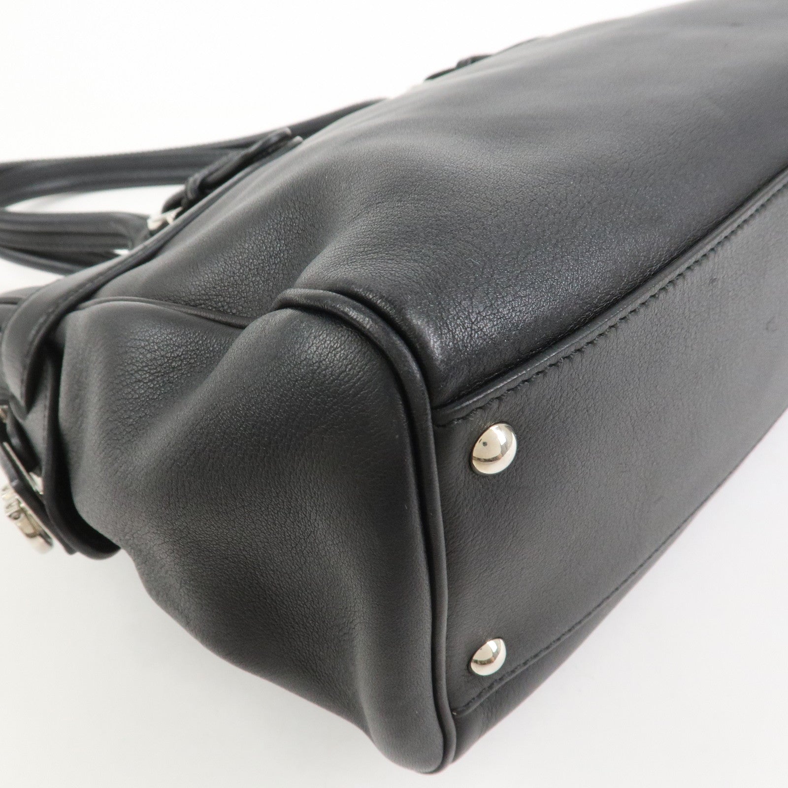 Ferragamo Gancini Leather Shoulder Bag Hand Bag Black