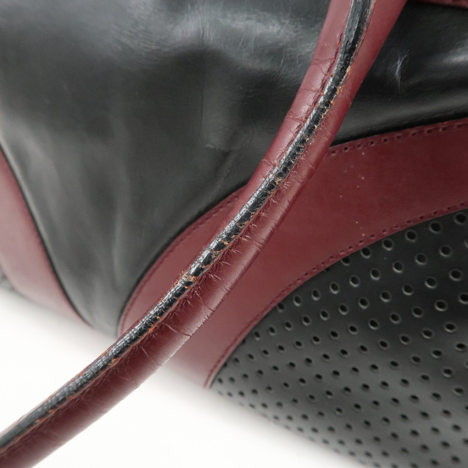 PRADA Leather Boston Bag Bowling Bag Hand Bag Black Bordeaux B10524