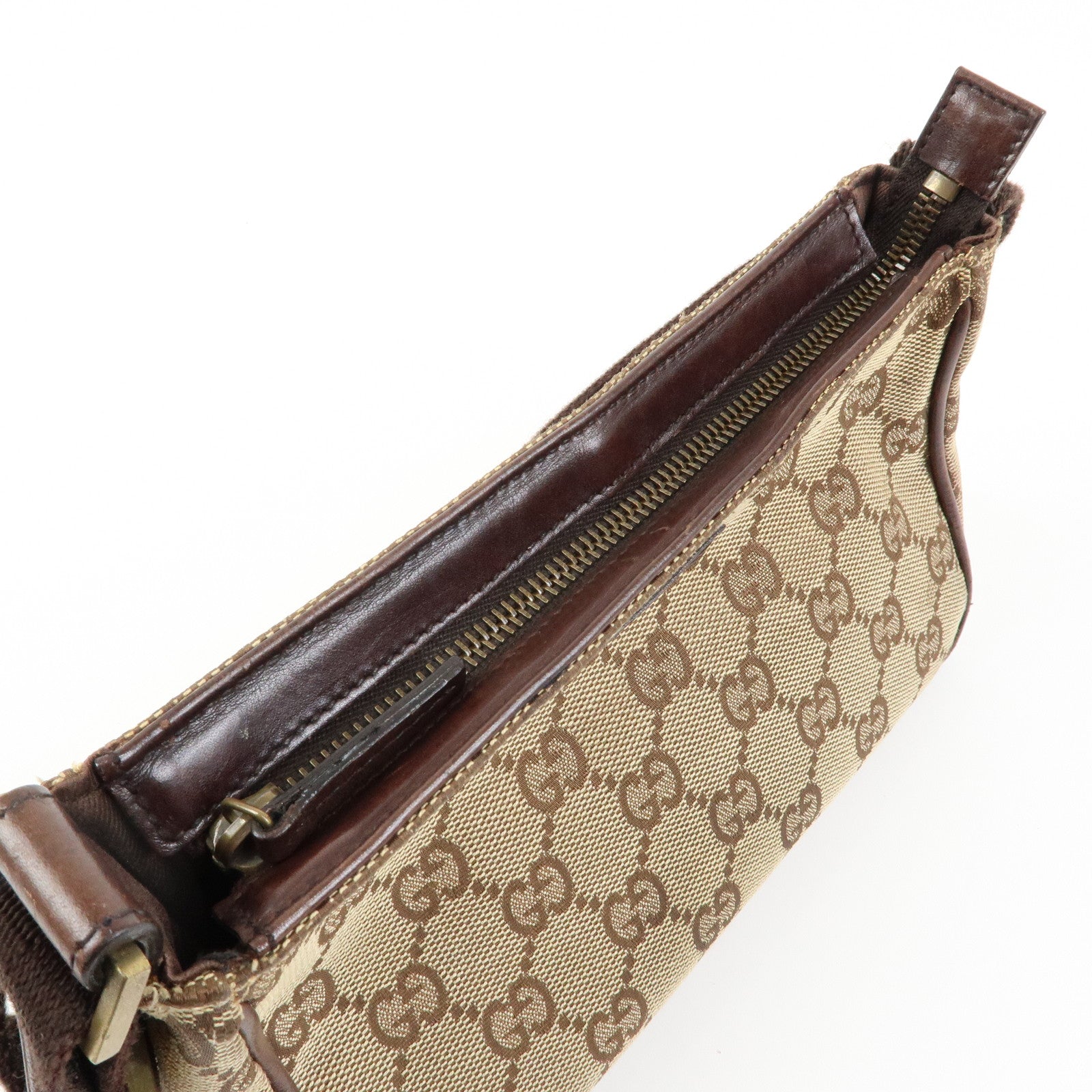 GUCCI GG Canvas Leather Mini Hand Bag Pouch Beige Brown 106644