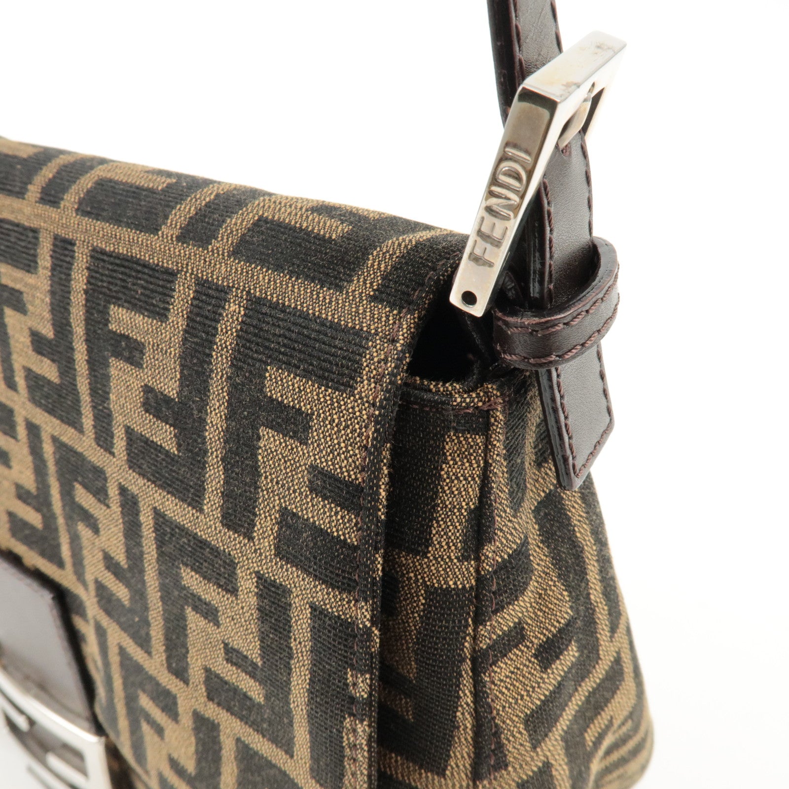 FENDI Mamma Baguette Zucca Canvas Shoulder Bag Black Brown 26325 Used