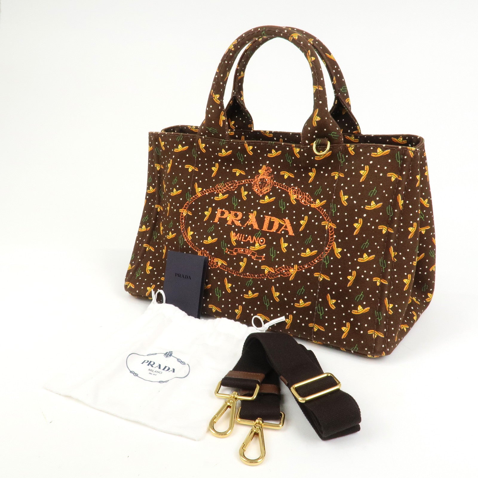 PRADA Canapa Canvas 2Way Bag Hand Bag Shoulder Bag Brown Orange