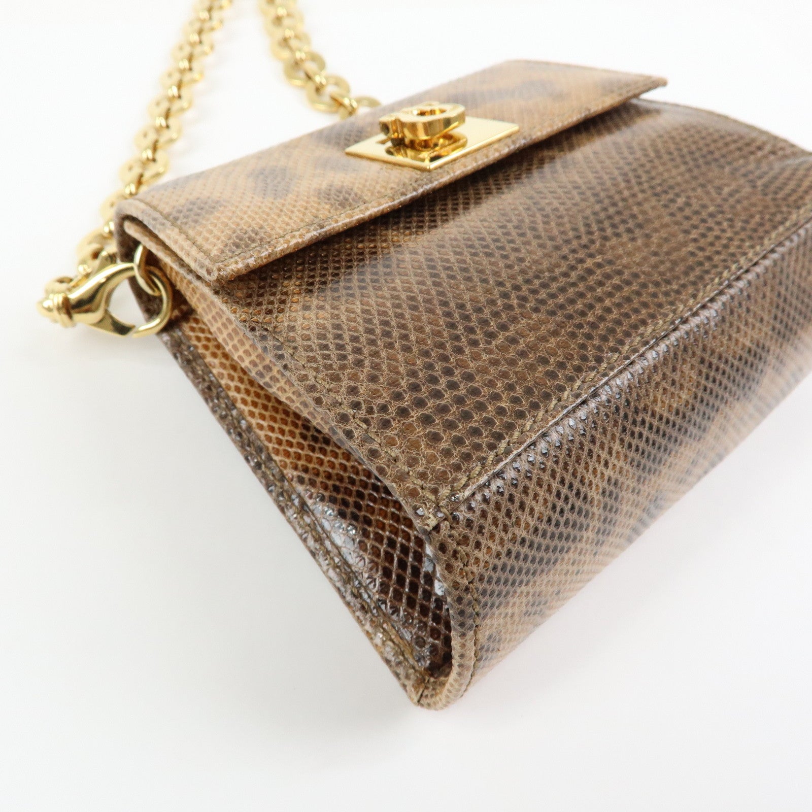 Ferragamo Gancini Embossed Leather 2Way Mini Shoulder Bag Brown