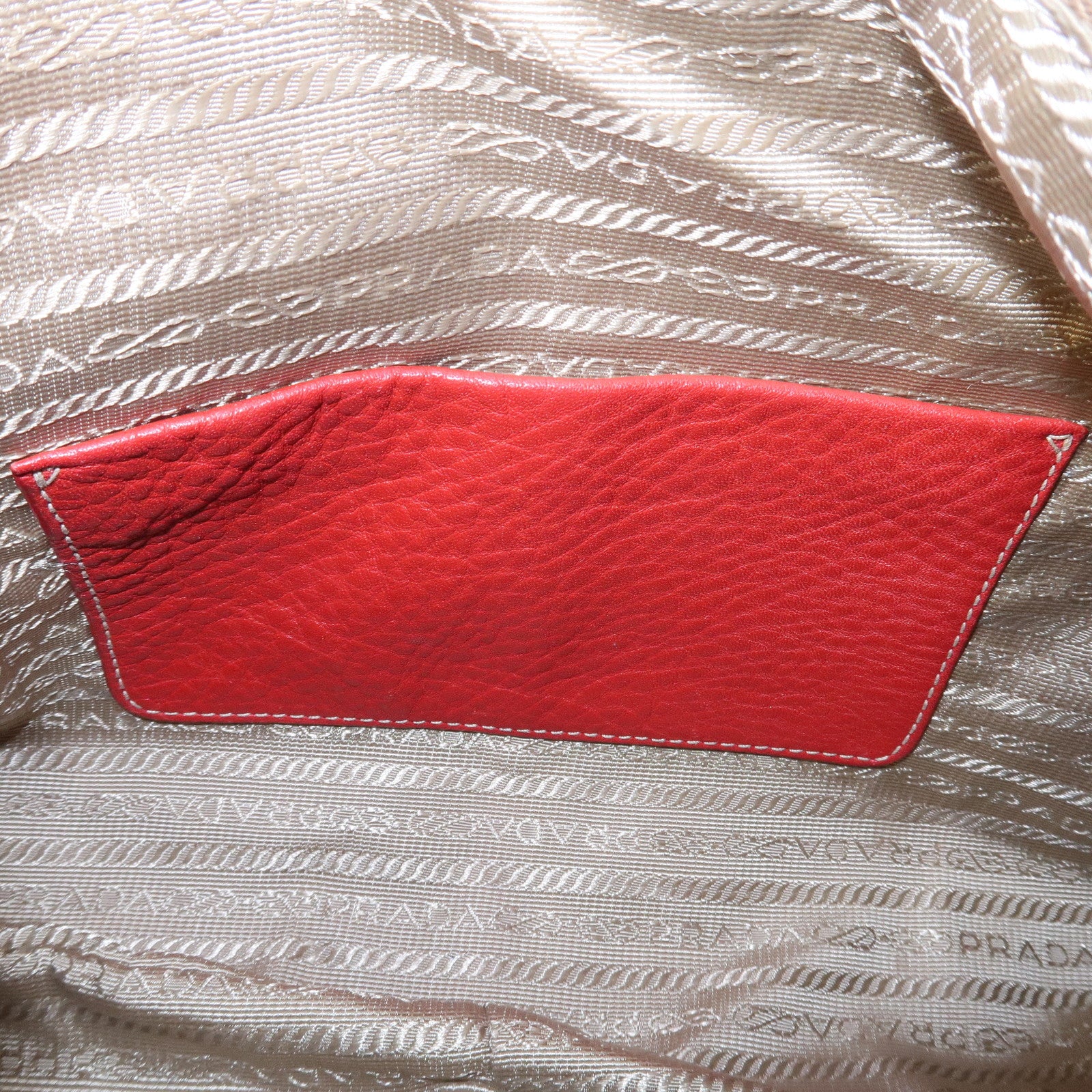 PRADA Logo Leather Shoulder Bag Hand Bag Red BR4373