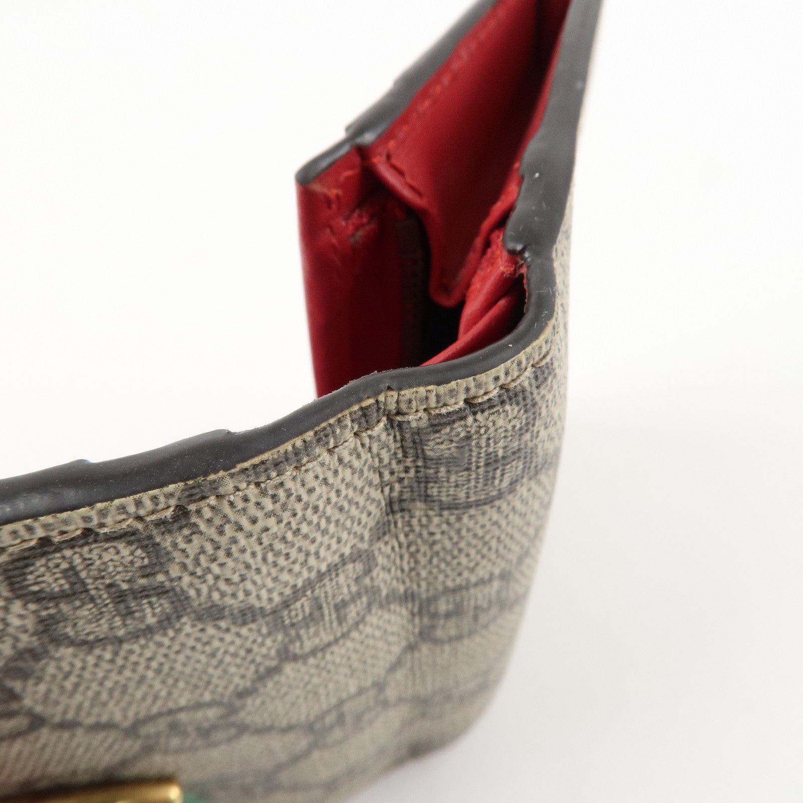 GUCCI Interlocking G GG Supreme Cherry Compact Wallet Beige 476050 Used