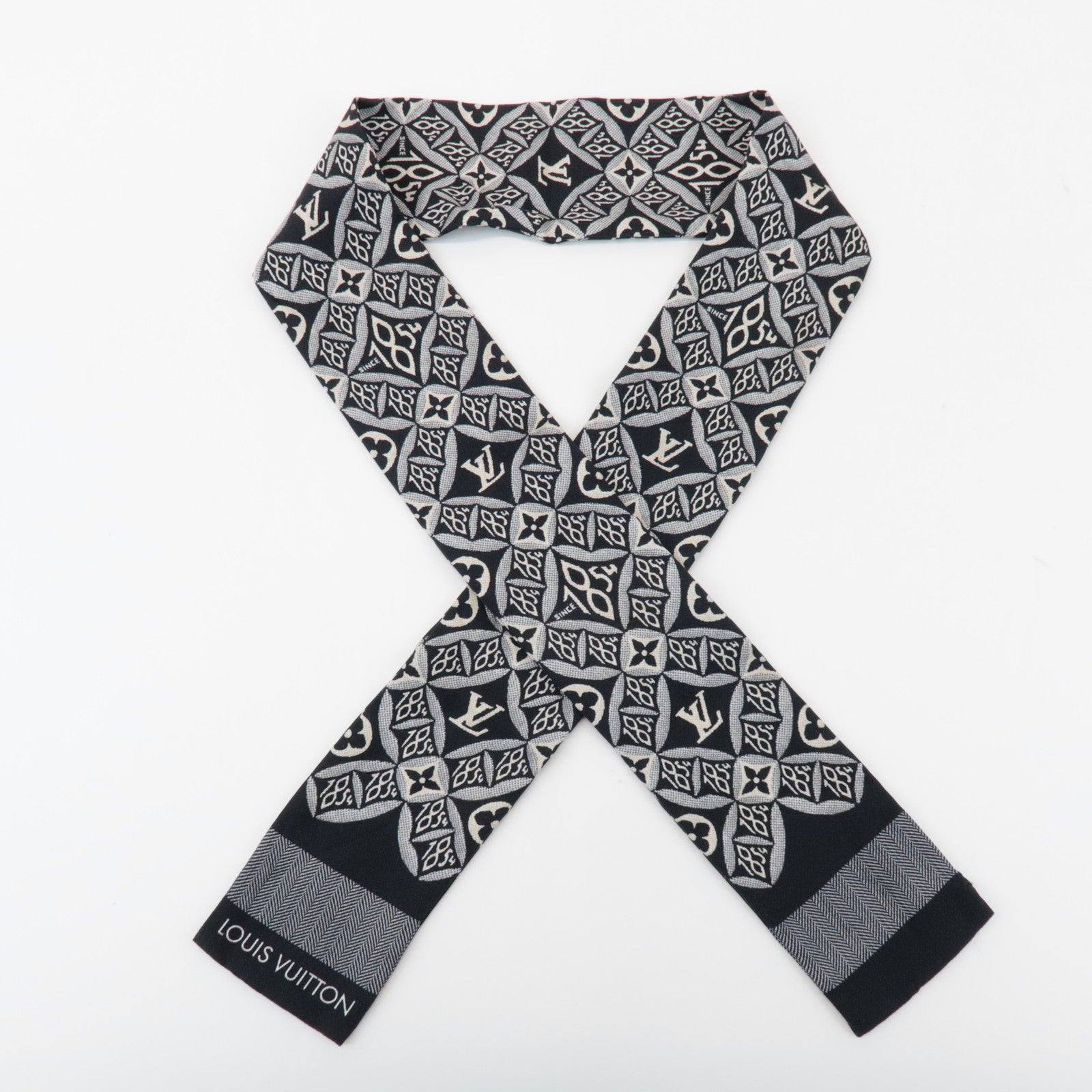 Louis Vuitton Bandeau Since 1854 Silk 100% Scarf Black MP2825