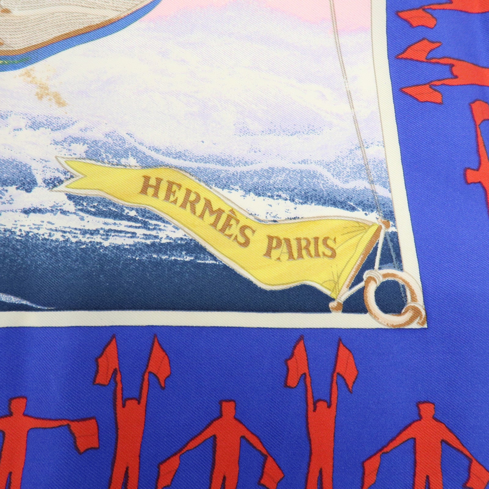 HERMES Carre 90 Silk 100% Scarf EN COURSE Purple Blue