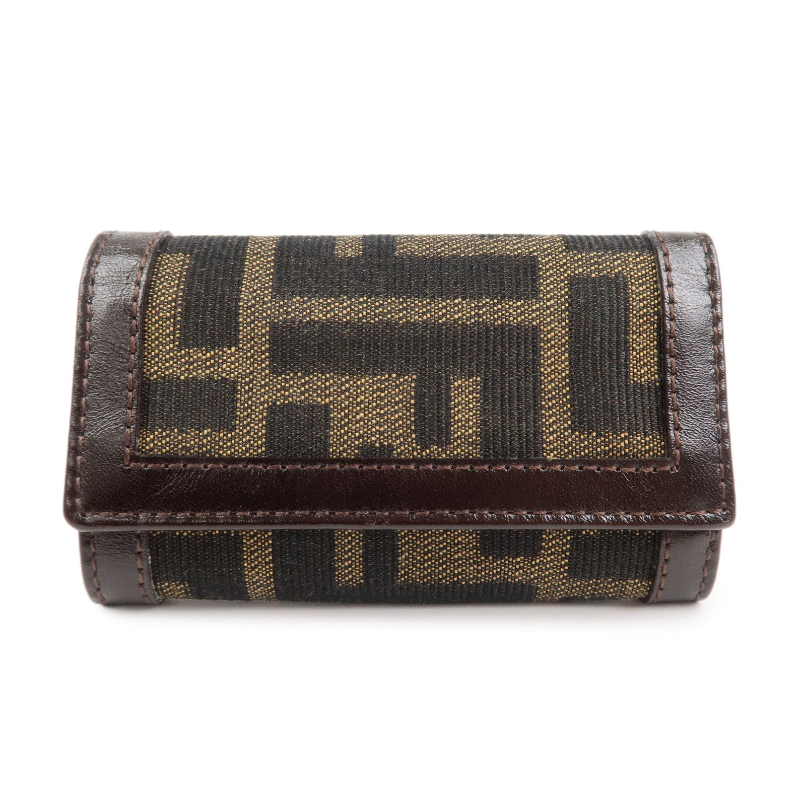 FENDI Zucca Canvas Leather 6 Ring Key Case Brown 10163