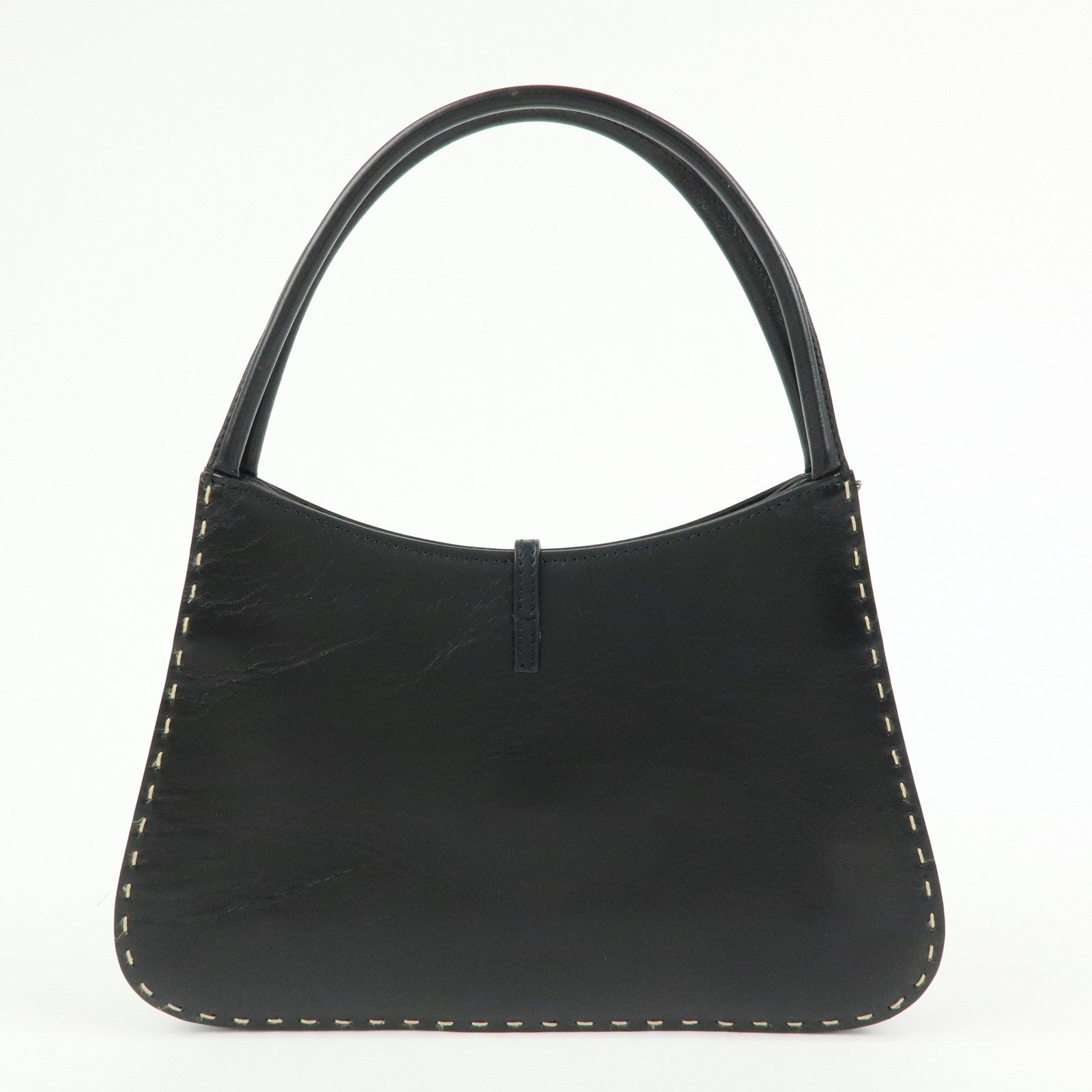 GUCCI Logo Plate Leather Hand Shoulder Bag Black 001・4279・204990