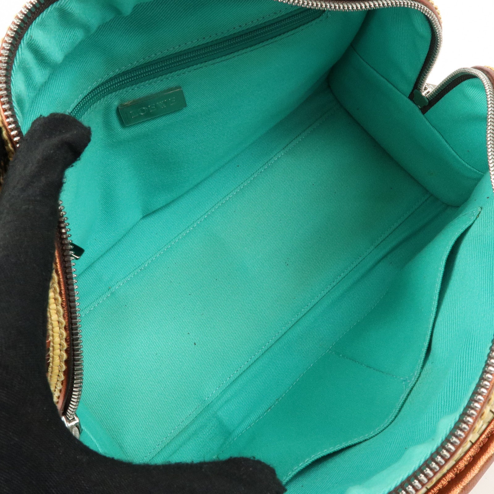 LOEWE Anagram Amazona 28 Raffia Leather Hand Bag Beige Camel