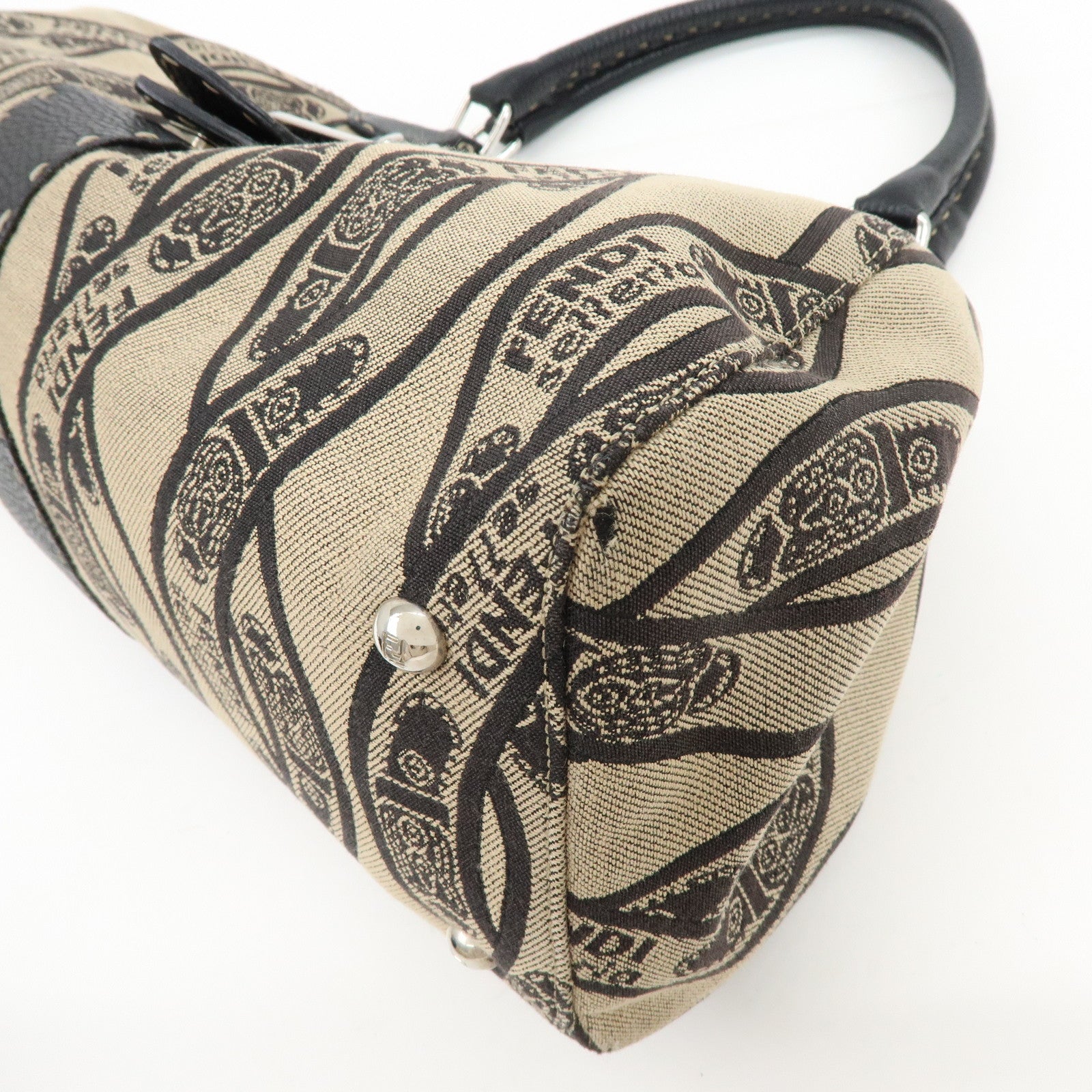 FENDI Selleria Canvas Leather Hand Bag Shoulder Bag Beige 8BR457