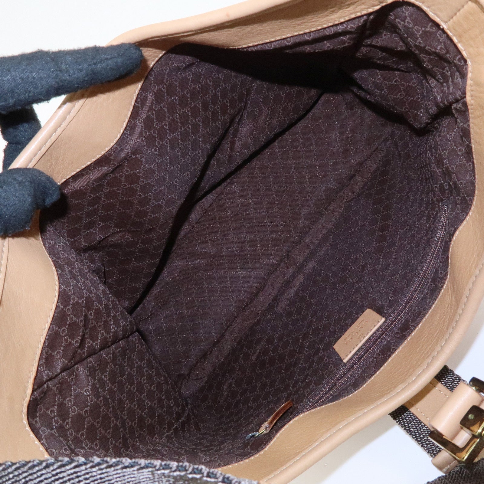 GUCCI Leather Canvas Shoulder Bag Hand Bag Beige Brown 92735