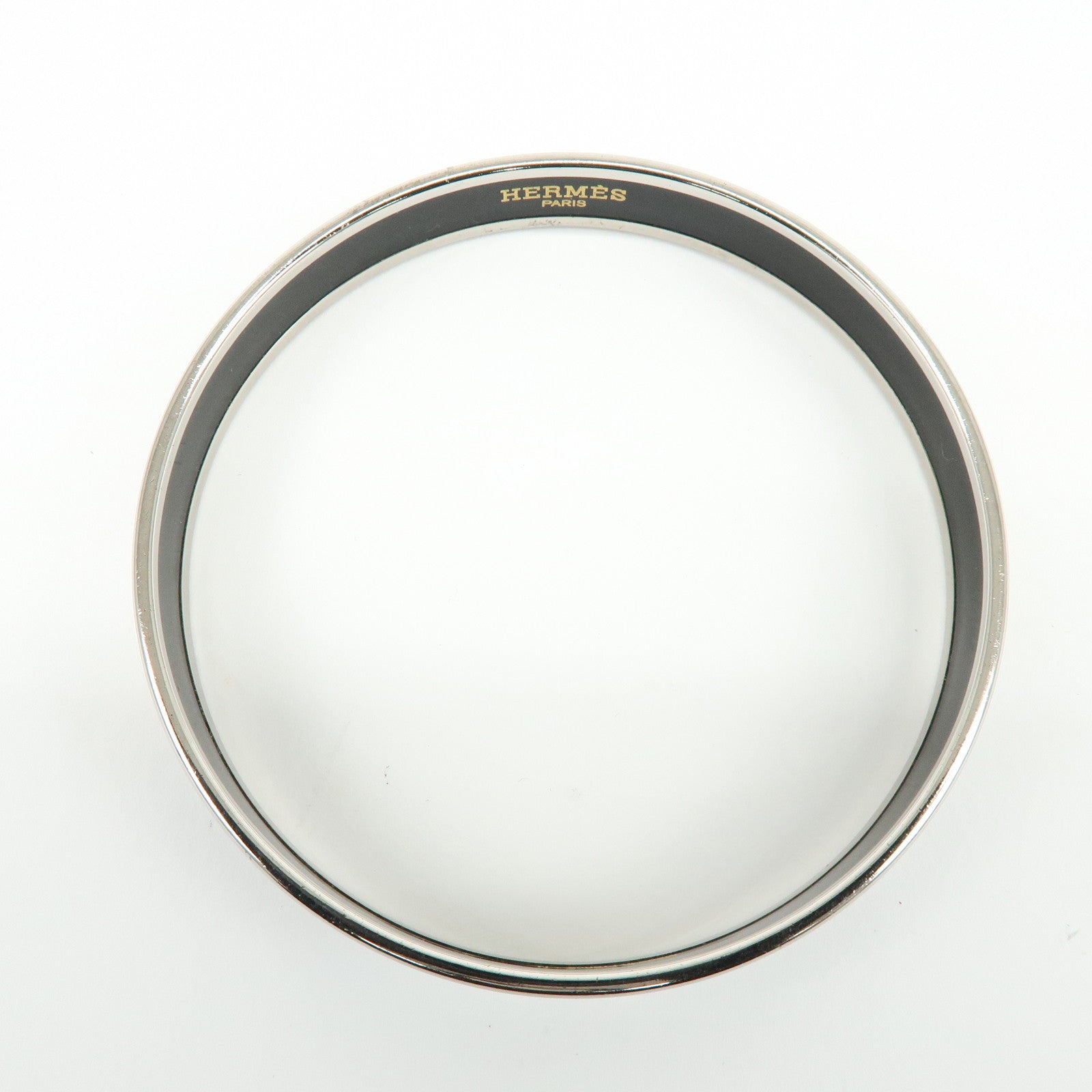 HERMES Email PM Silver Plated Bracelet Bangle Green Multicolor