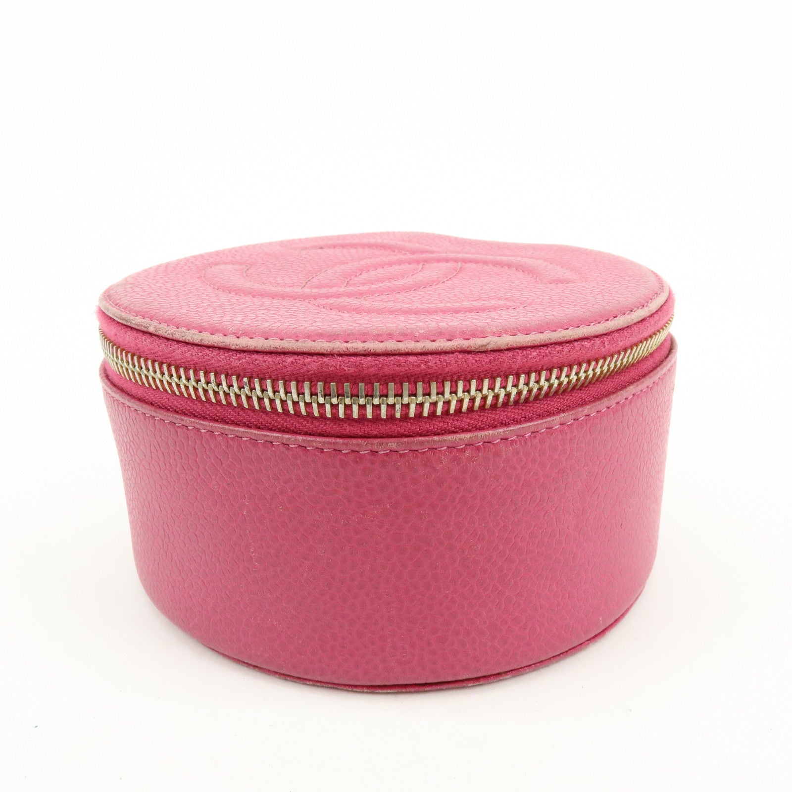 CHANEL Caviarskin Jewelry Case Cosmetic Case Accessory Pouch Pink