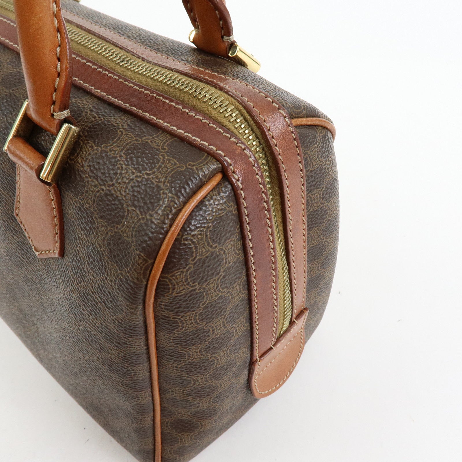 CELINE Macadam PVC Leather Boston Bag Hand Bag Brown
