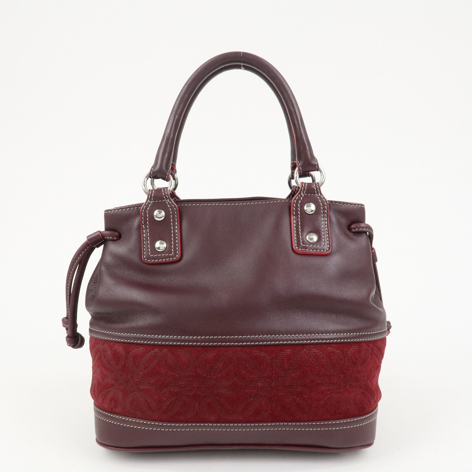 LOEWE Anagram Logo Leather Suede Hand Bag Brown Bordeaux