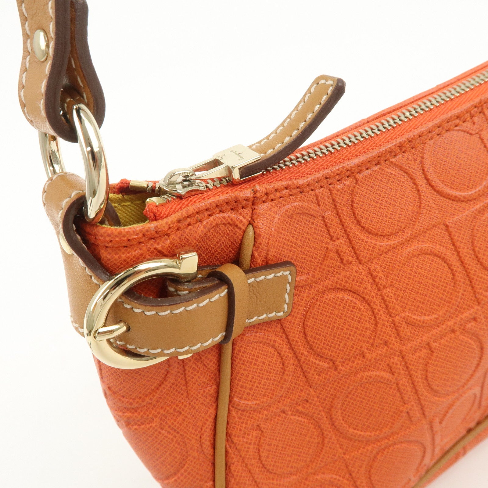 Ferragamo Gancini Leather Shoulder Bag Hand Bag Orange Beige