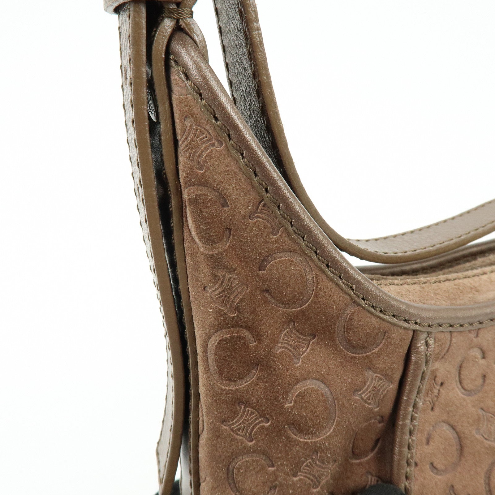 CELINE C Macadam Suede Leather Shoulder Bag Hand Bag Brown