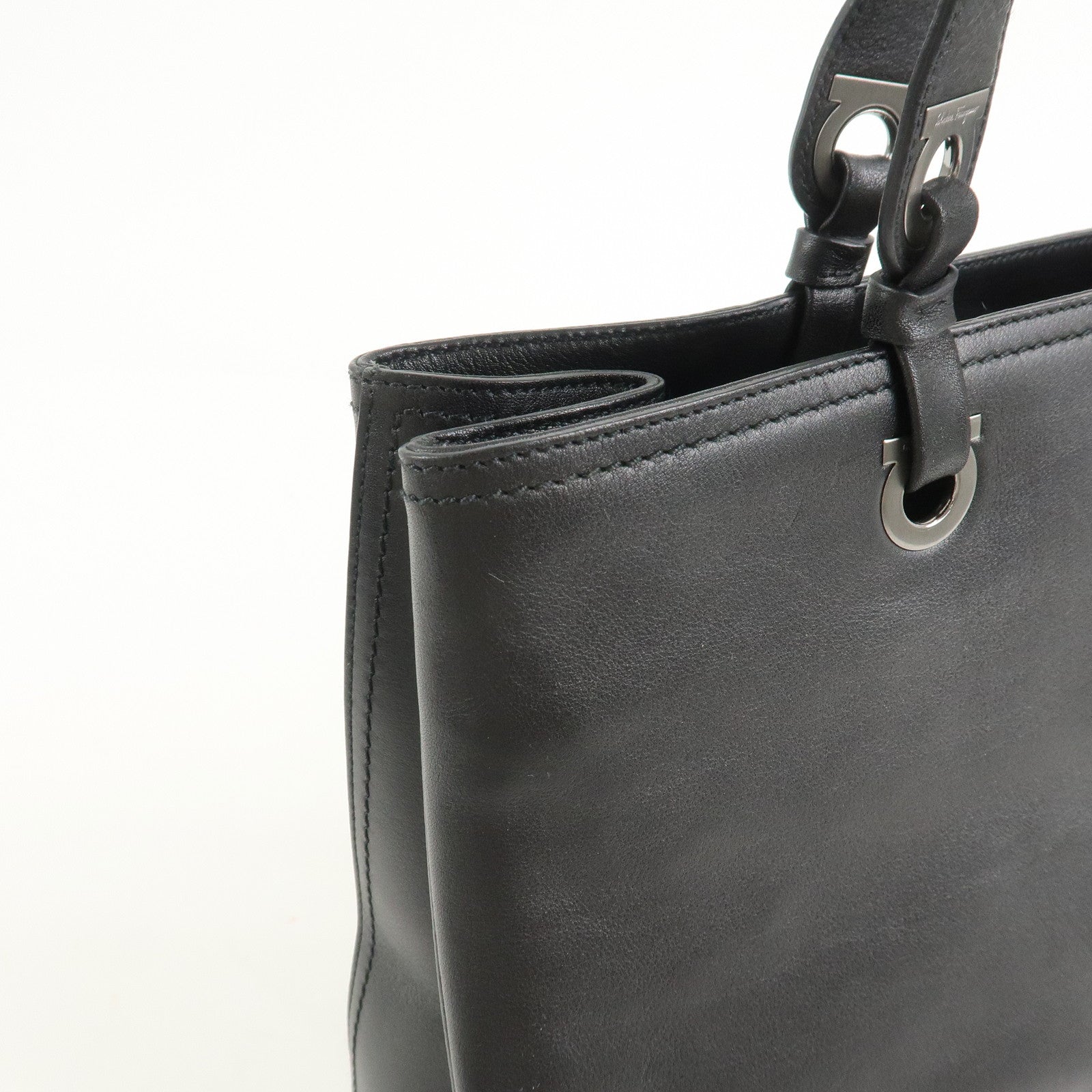Ferragamo Gancini Leather Tote Bag Shoulder Bag Black