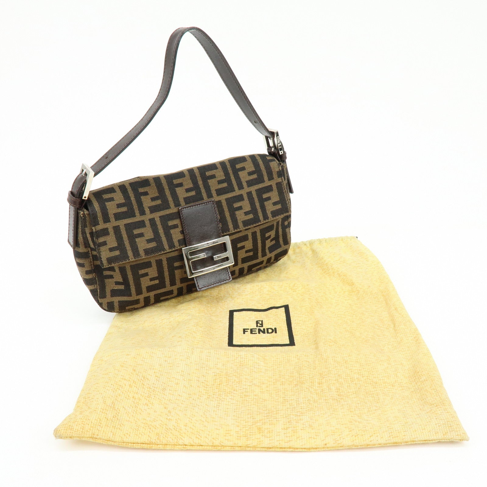 FENDI Mamma Baguette Jacquard Canvas Leather Hand Bag 17132642