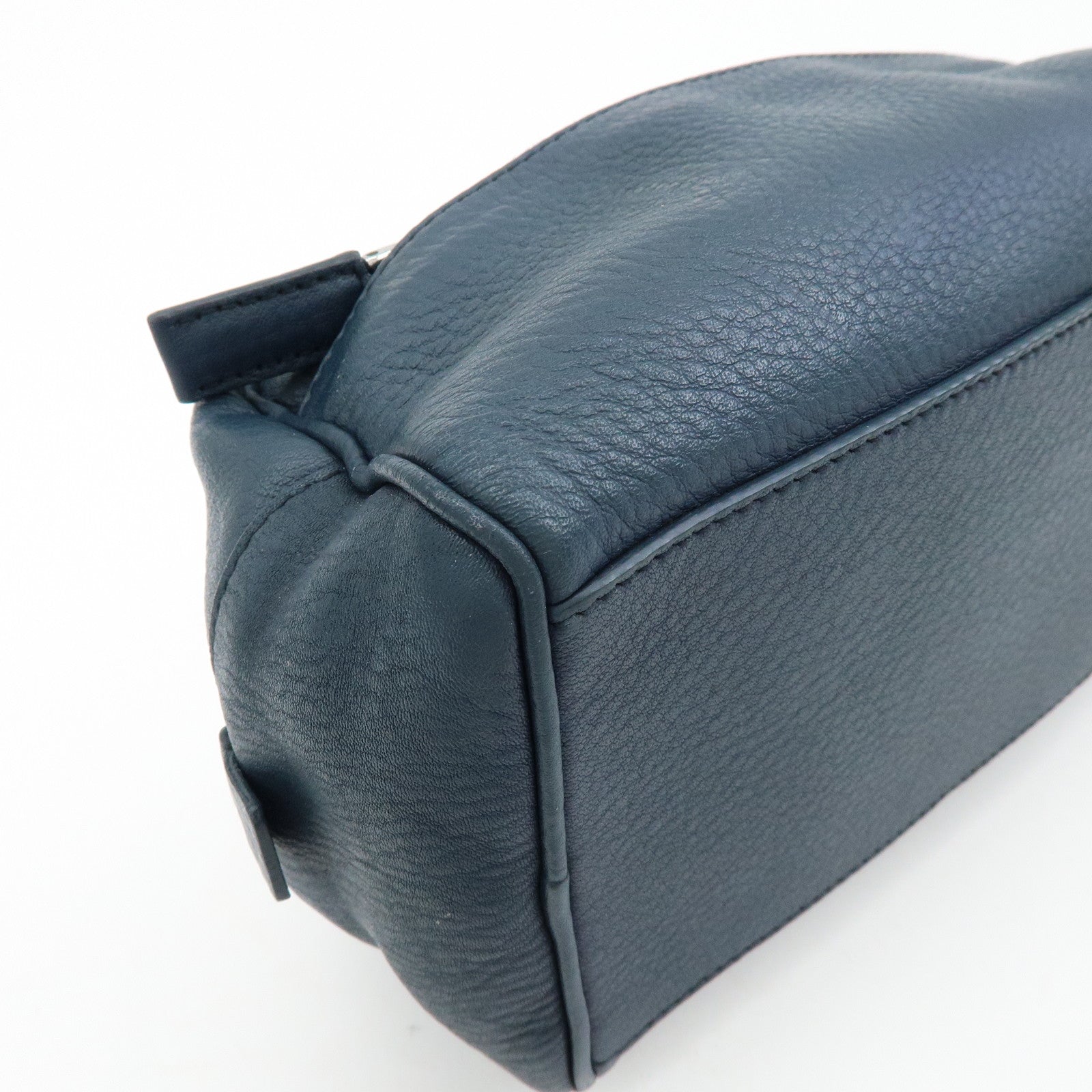 PRADA Triangle Logo Leather Cosmetic Pouch Accessory Pouch Navy