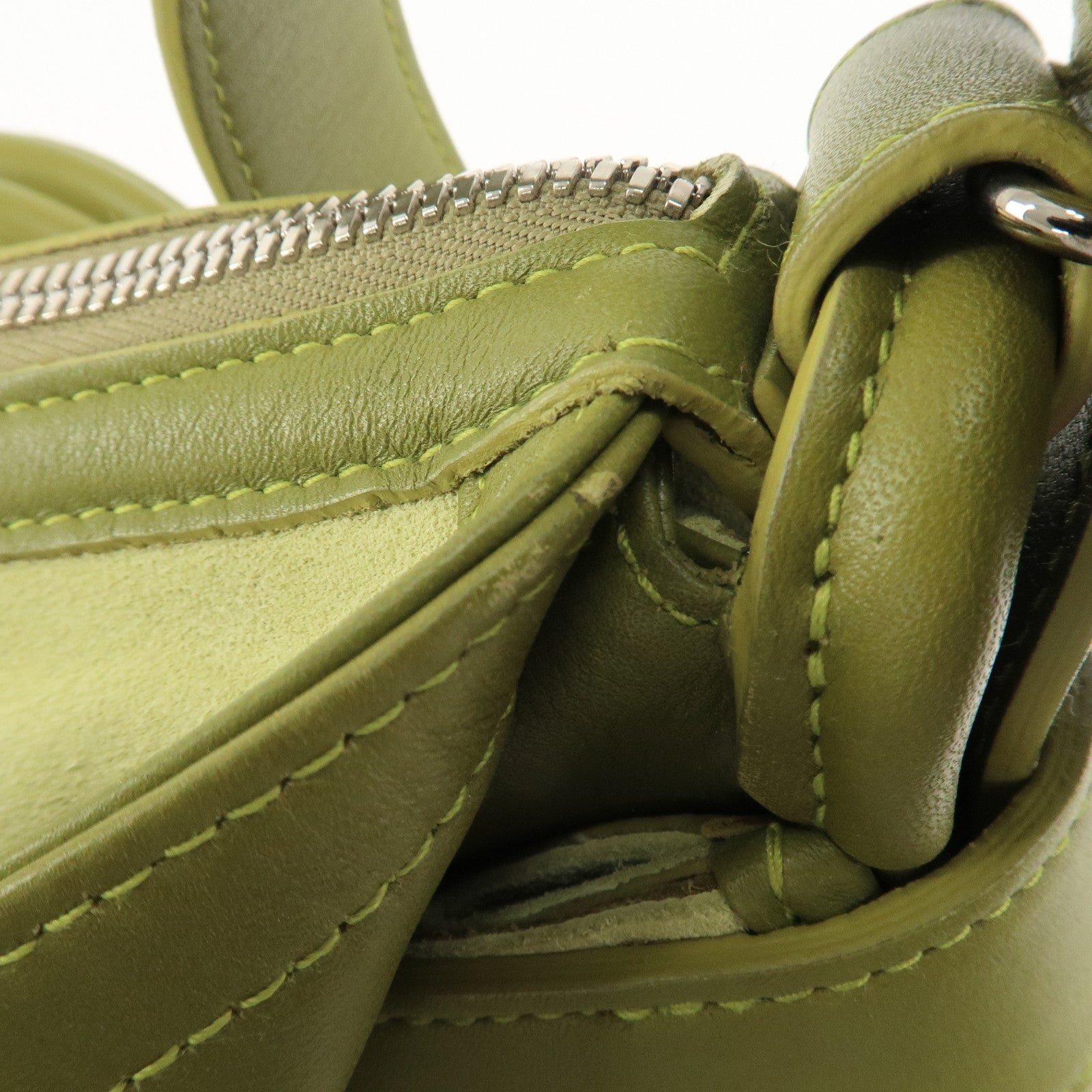 LOEWE Anagram Leather Suede Shoulder Bag Green Silver HDW Used